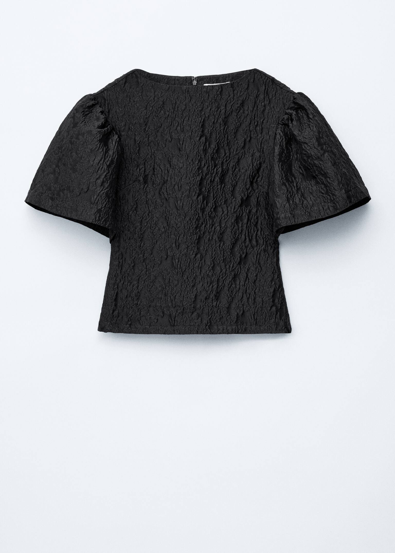 Jacquard Puff-Sleeve Top - Black