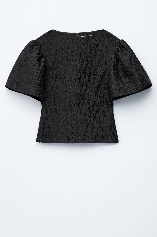 Maglia jacquard con maniche a sbuffo - Nero - 1