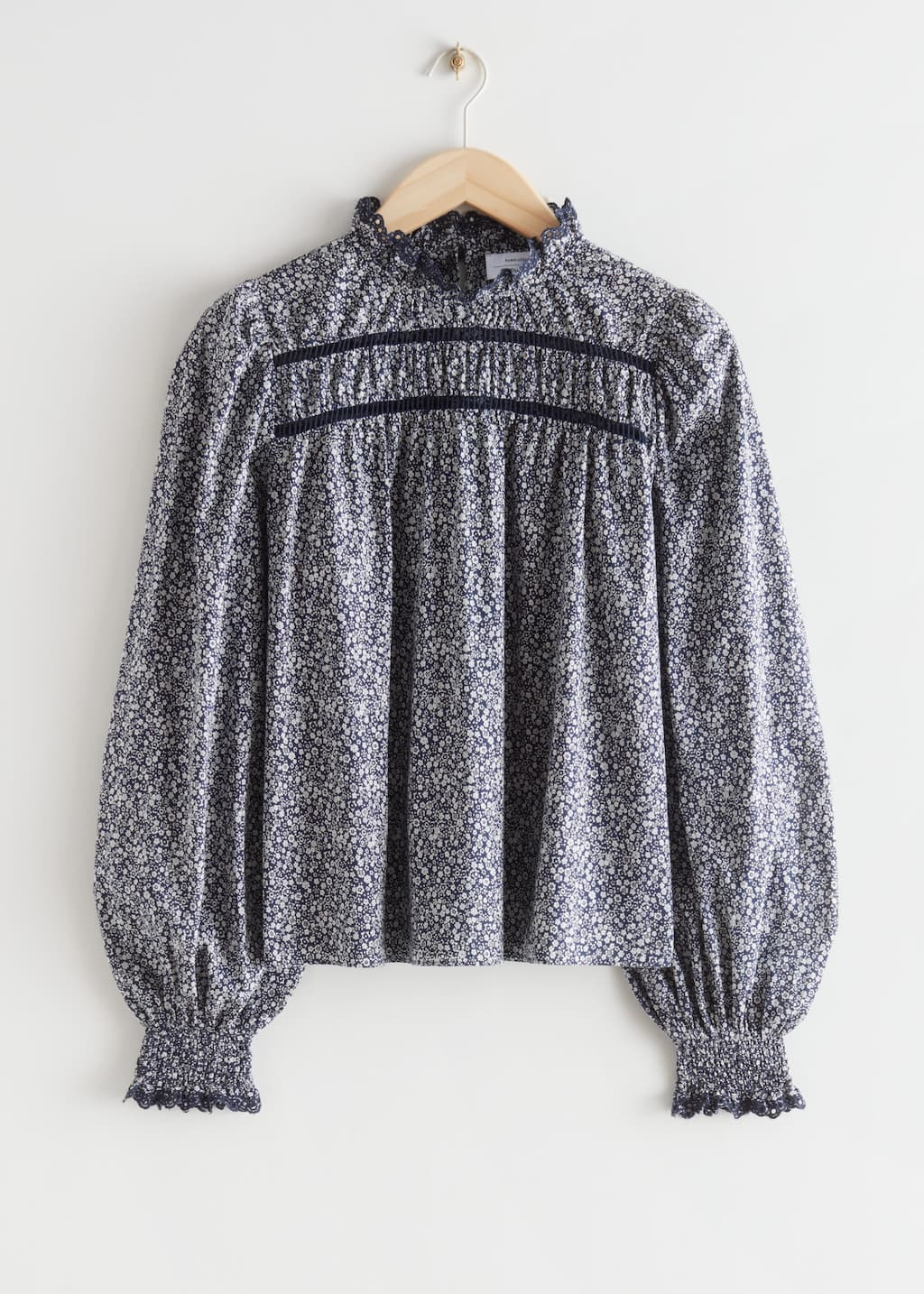 Printed Voluminous Ruffle Blouse - Blue Print - Still Life
