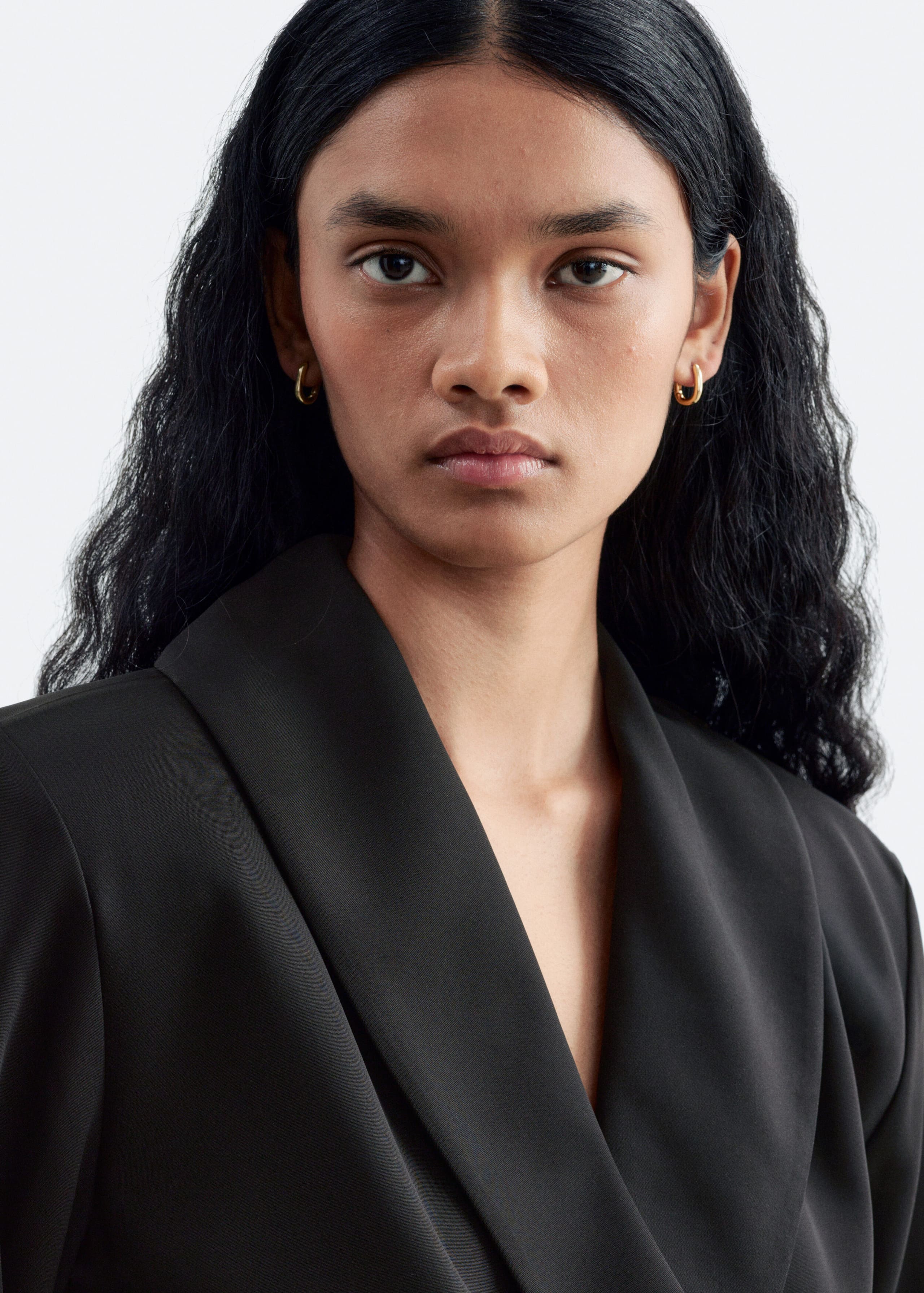 Shawl-Collar Wrap Blouse - Black - Lookbook
