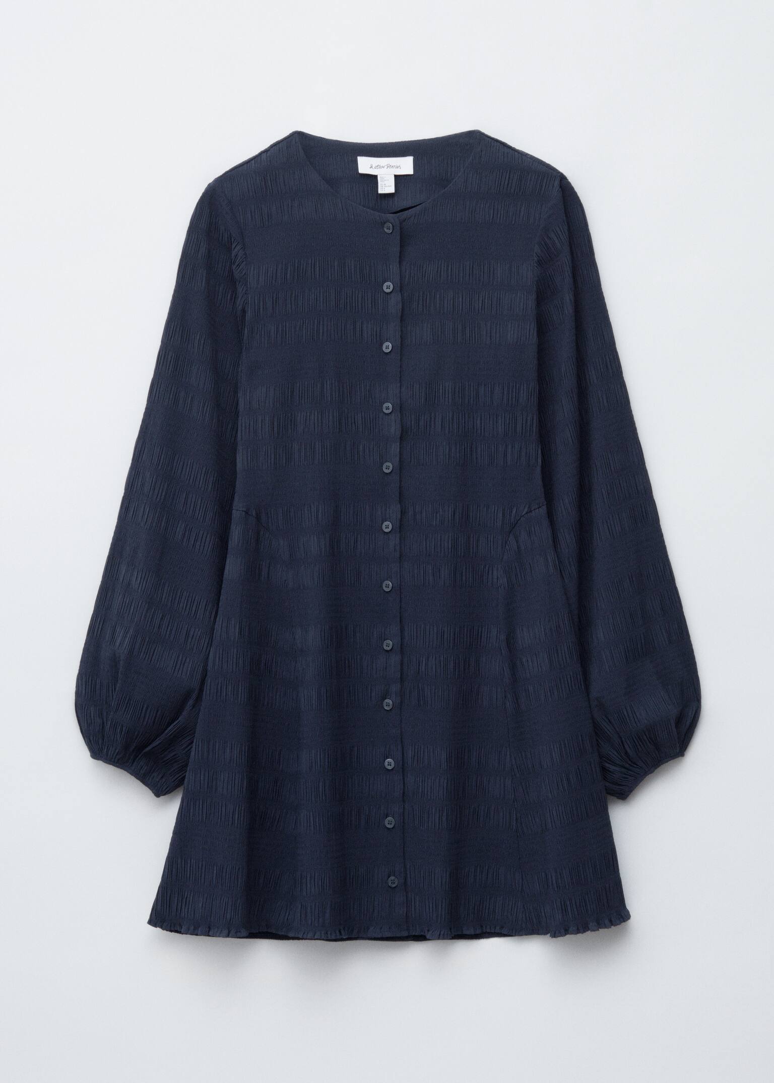 Rochie mini cu mâneci bufante și smock. - Dark Blue/Maro închis - 2