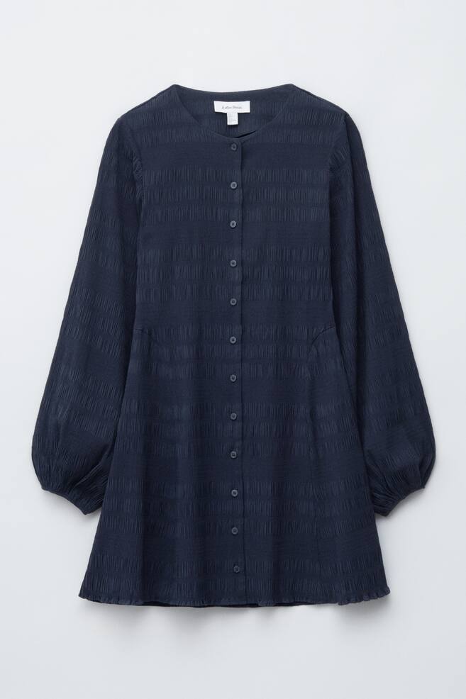 Minivestido fruncido con mangas abullonadas - Azul oscuro/Marrón oscuro - 1