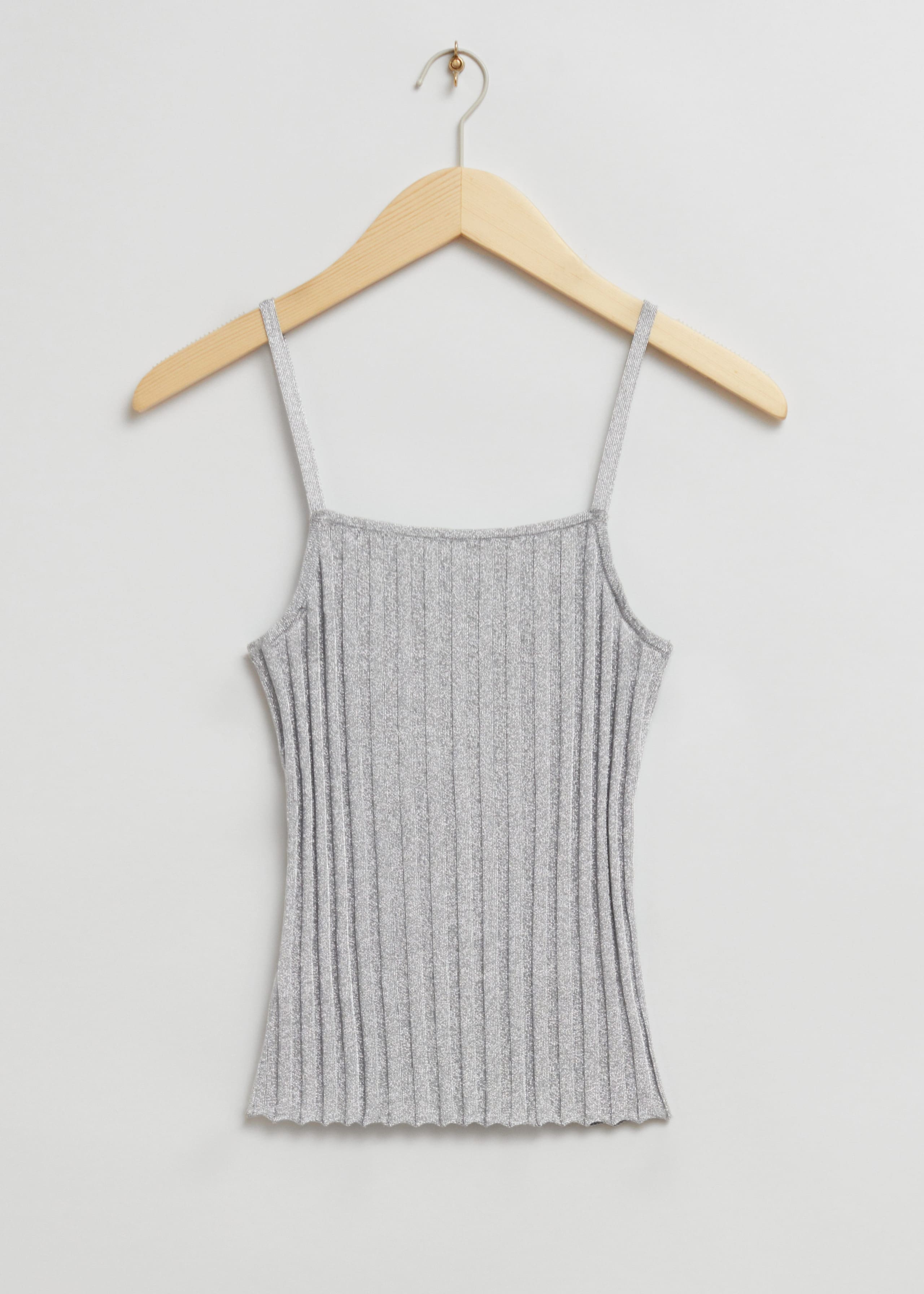 Fitted Metallic Ribbed Tank Top - Silver Metallic - Still Life