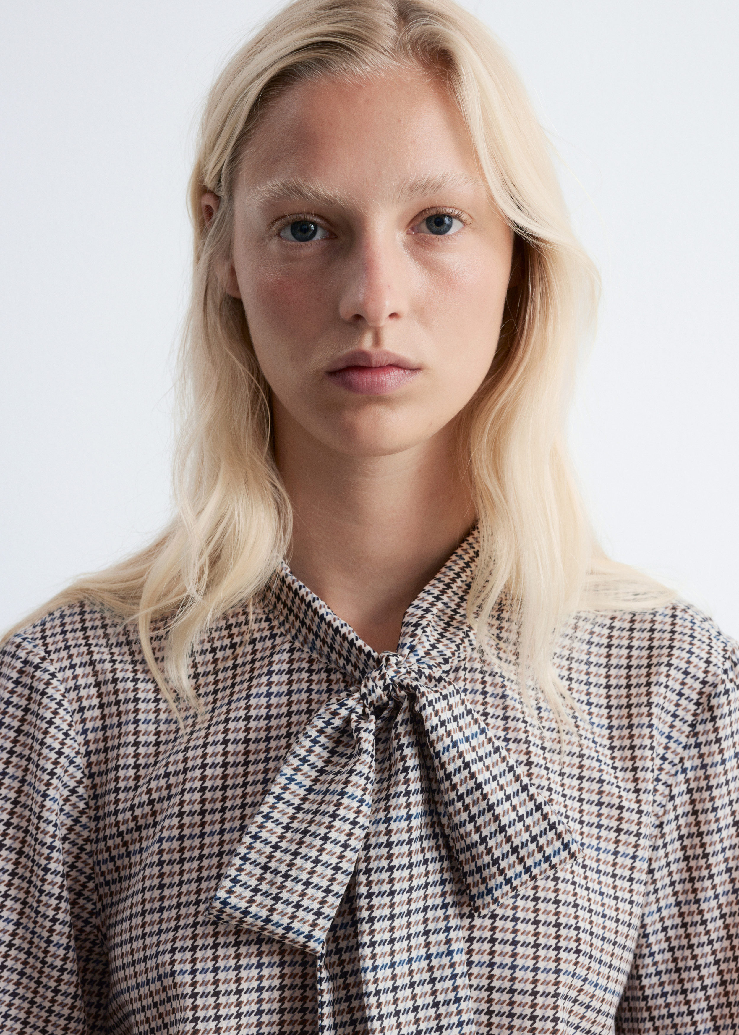 Silk-Blend Bow-Detail Blouse - Greige Checked - & Other Stories US