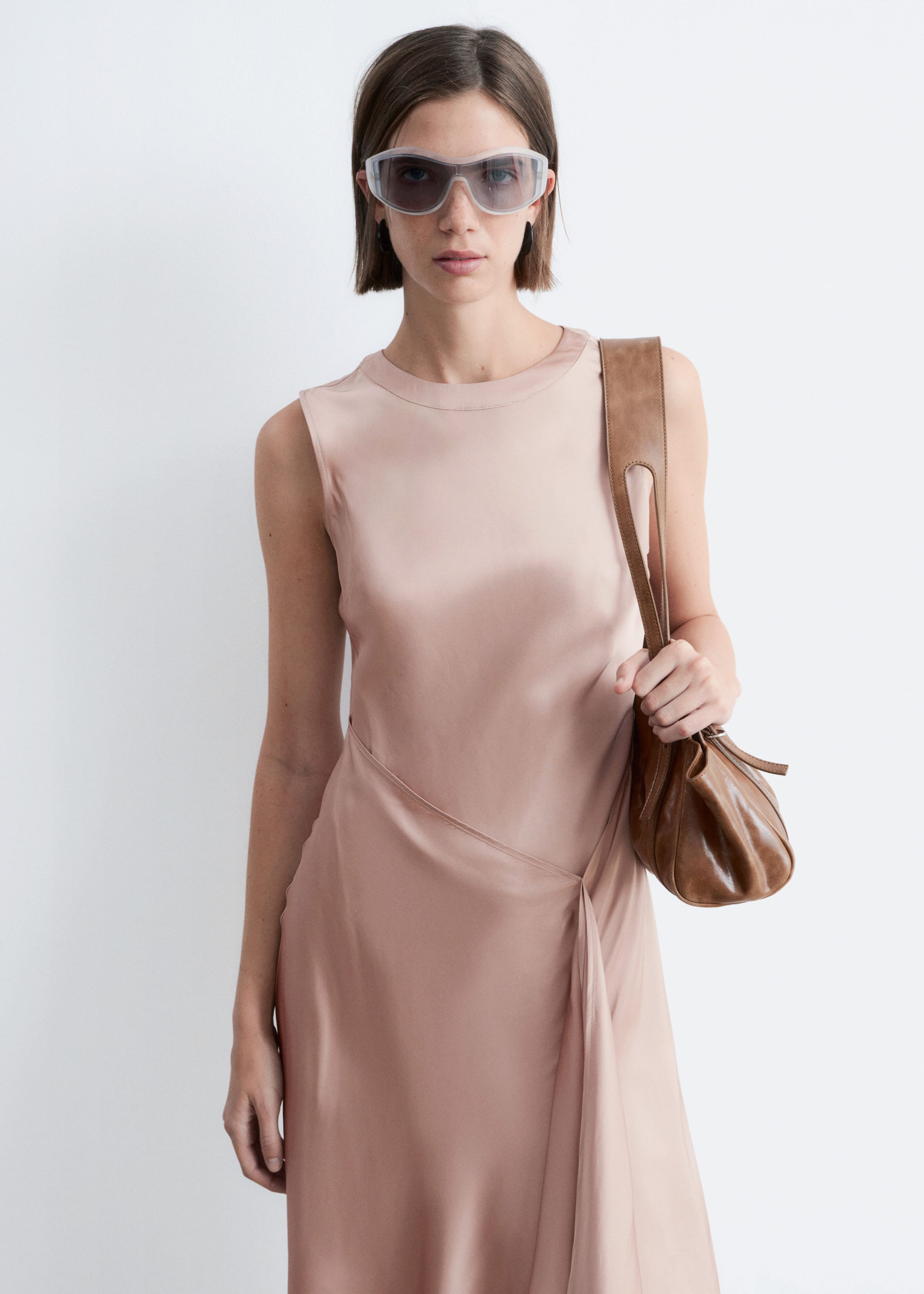 Image of Asymmetric Satin Midi Dress