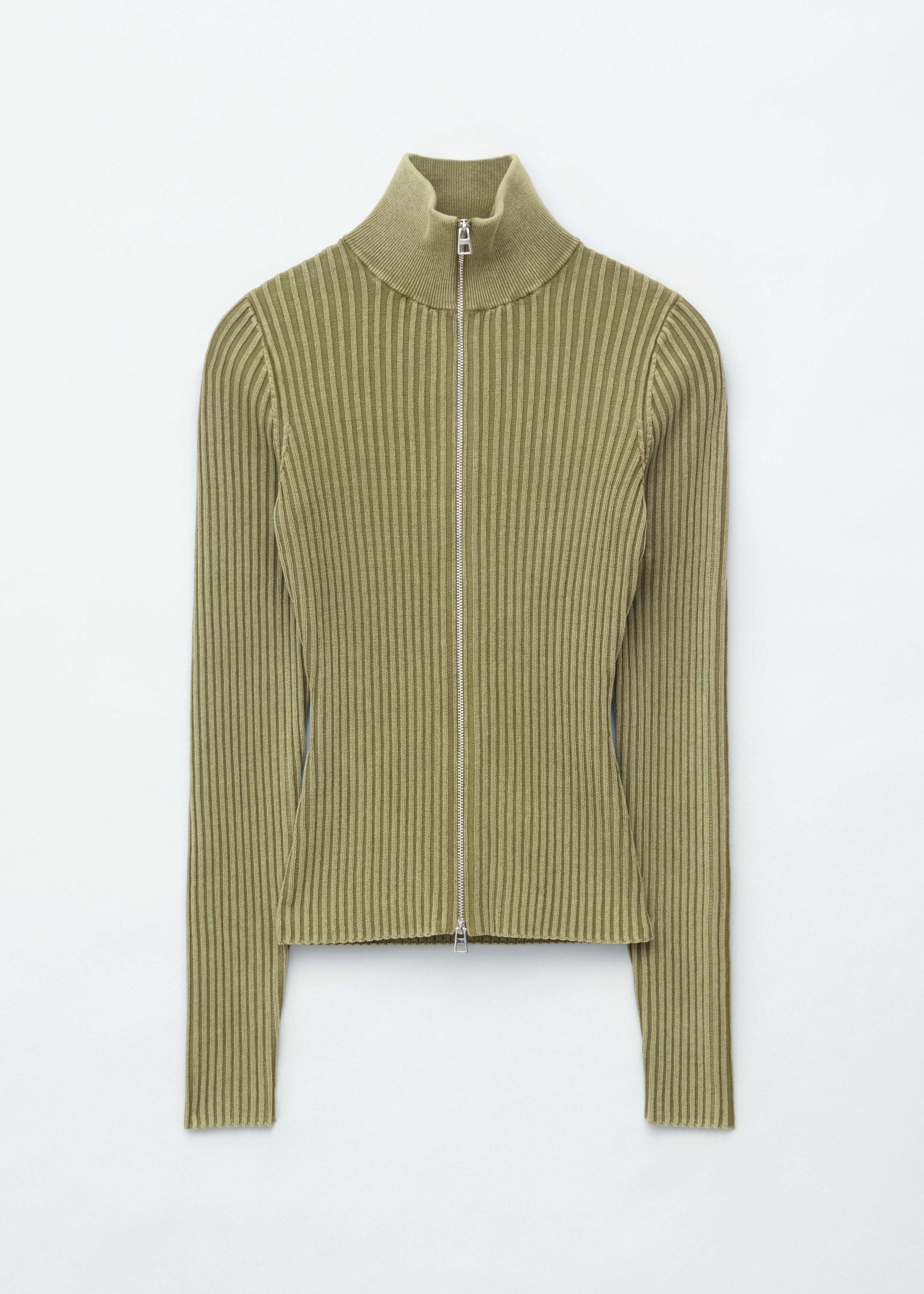 Zip-Up Turtleneck Cardigan - Green