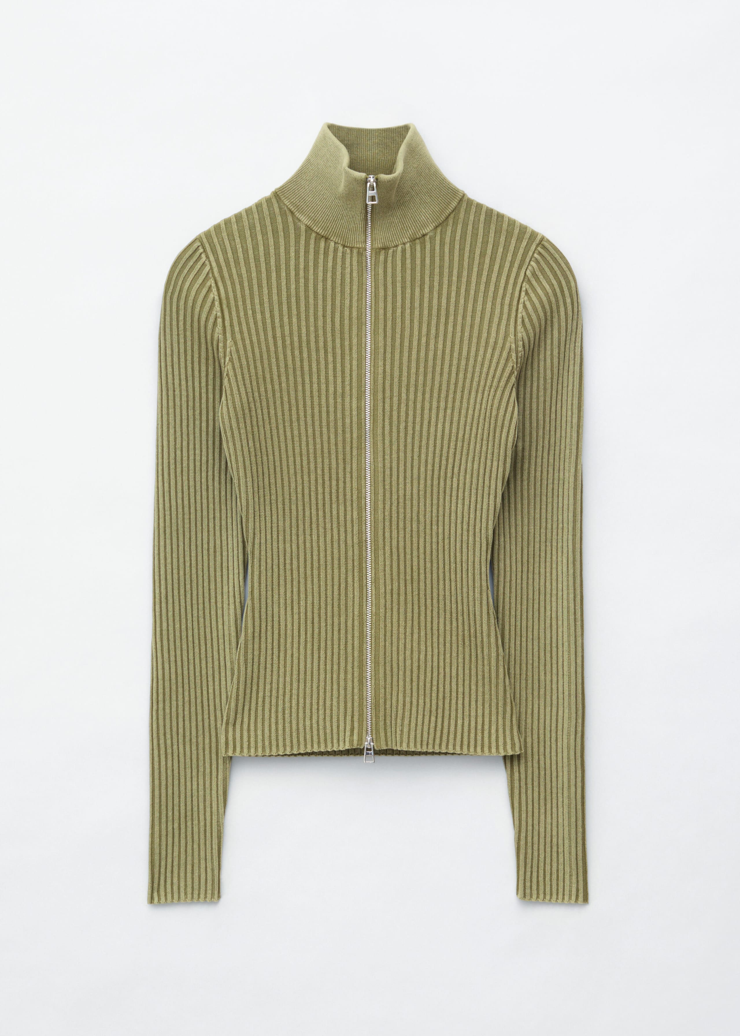 Zip-Up Turtleneck Cardigan - Green - Still Life