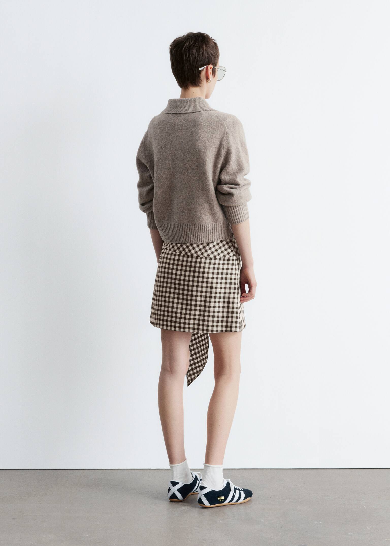 Cardigan en maille à col - Taupe/Blanc - 4