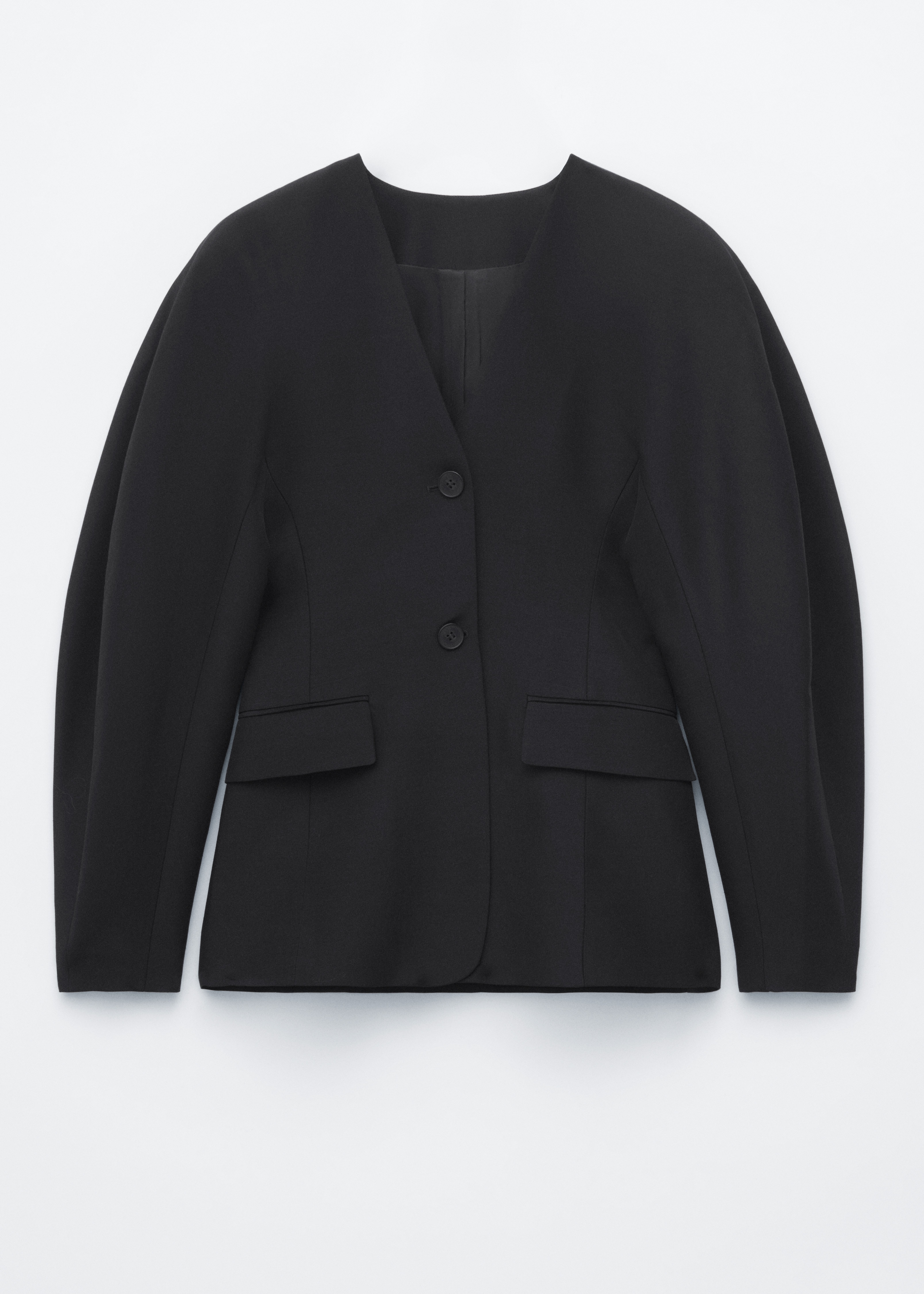 Collarless Sculpted Blazer - Fekete