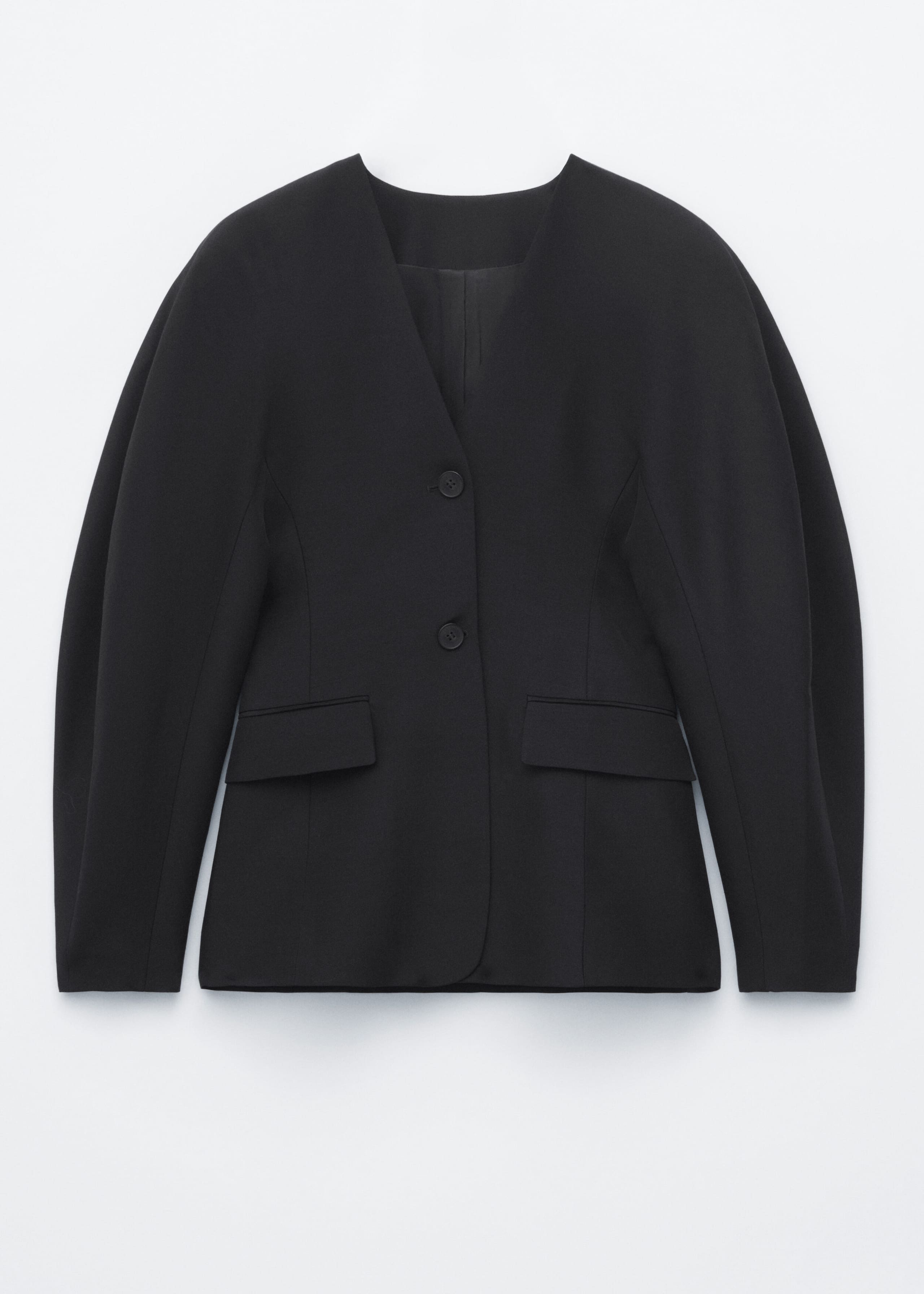 Collarless Sculpted Blazer - Black - Still Life