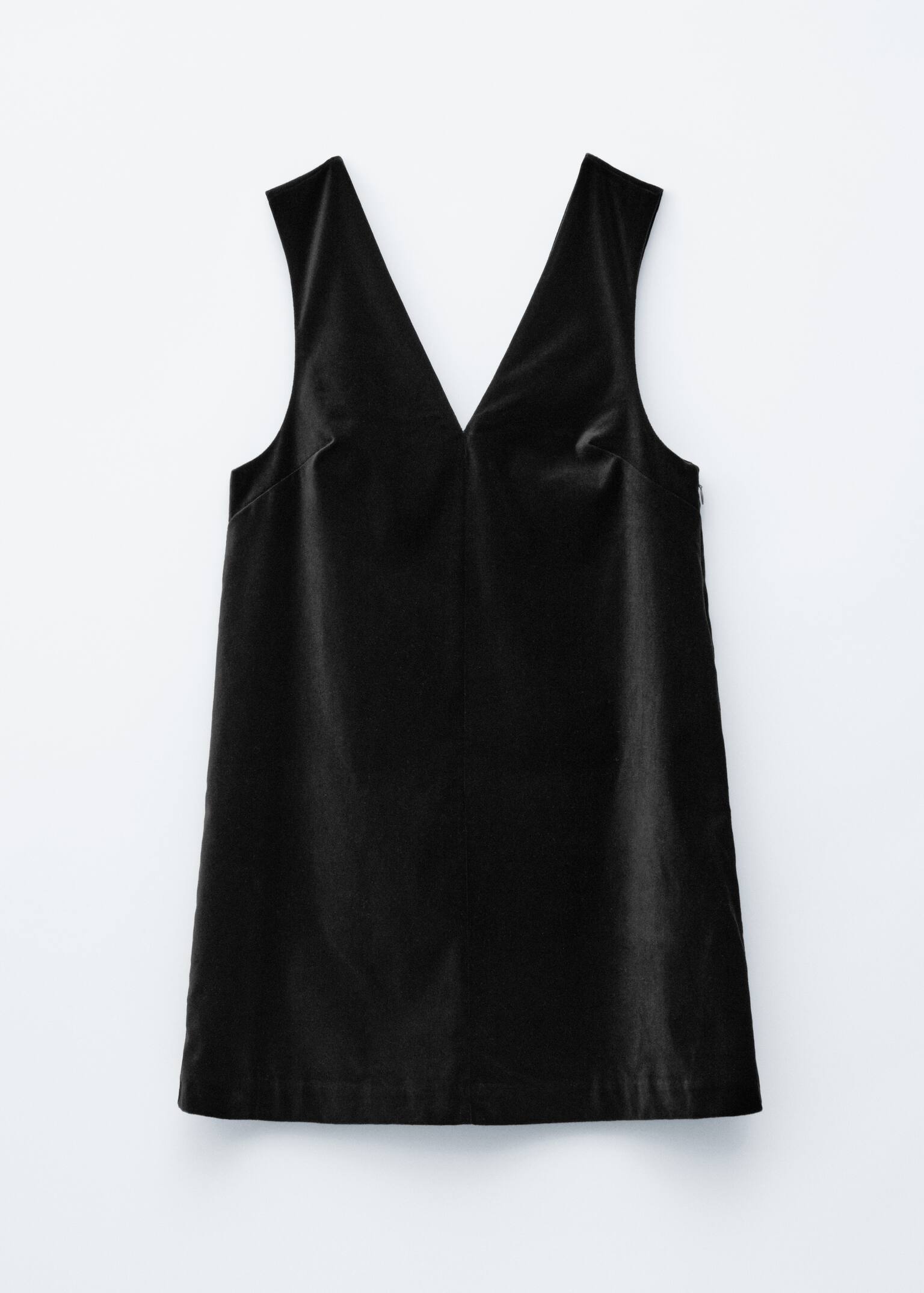 V-Neck Velvet Mini Dress - Black - 2