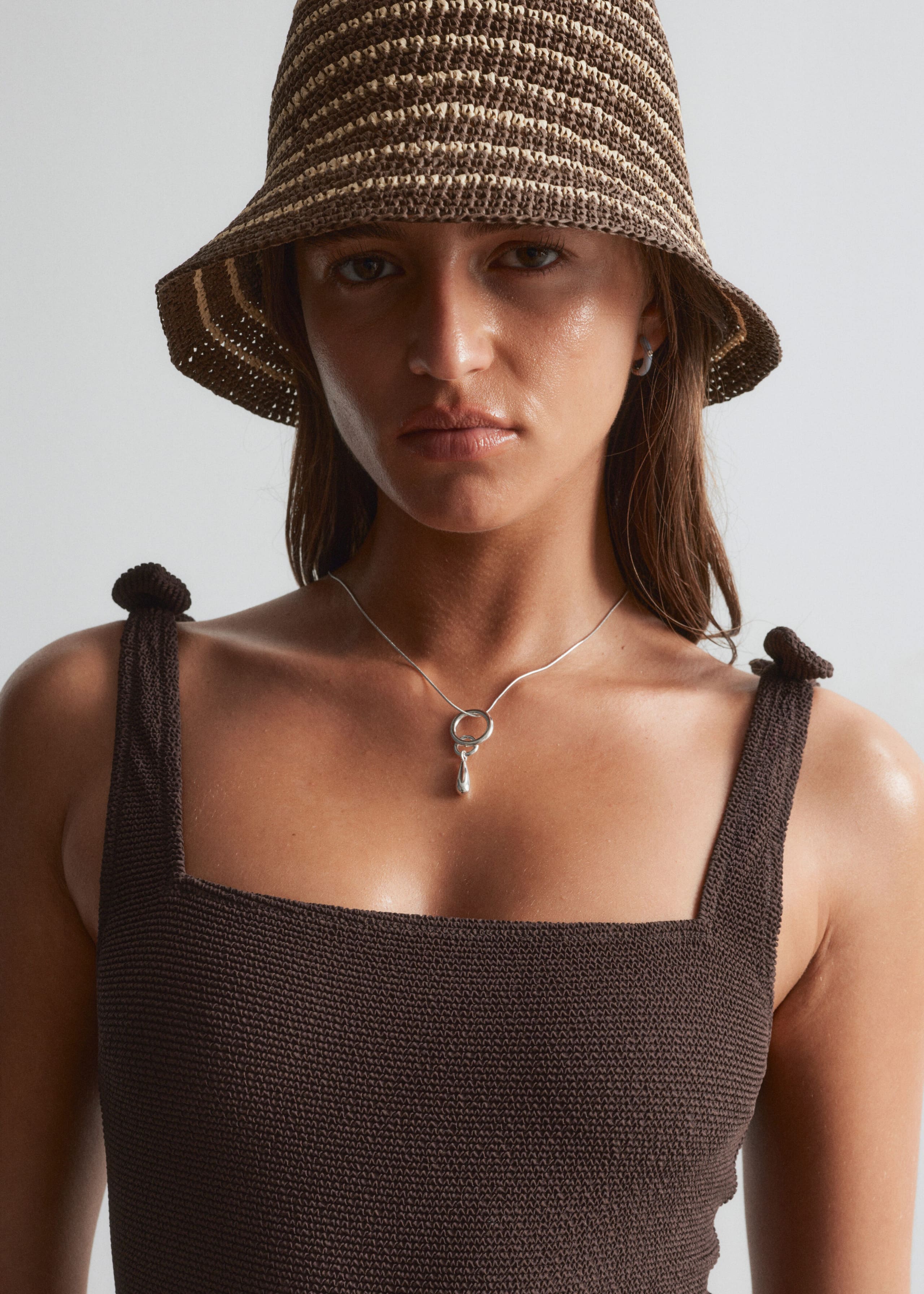 Textured Bow Tie Swimsuit - Black - Lookbook