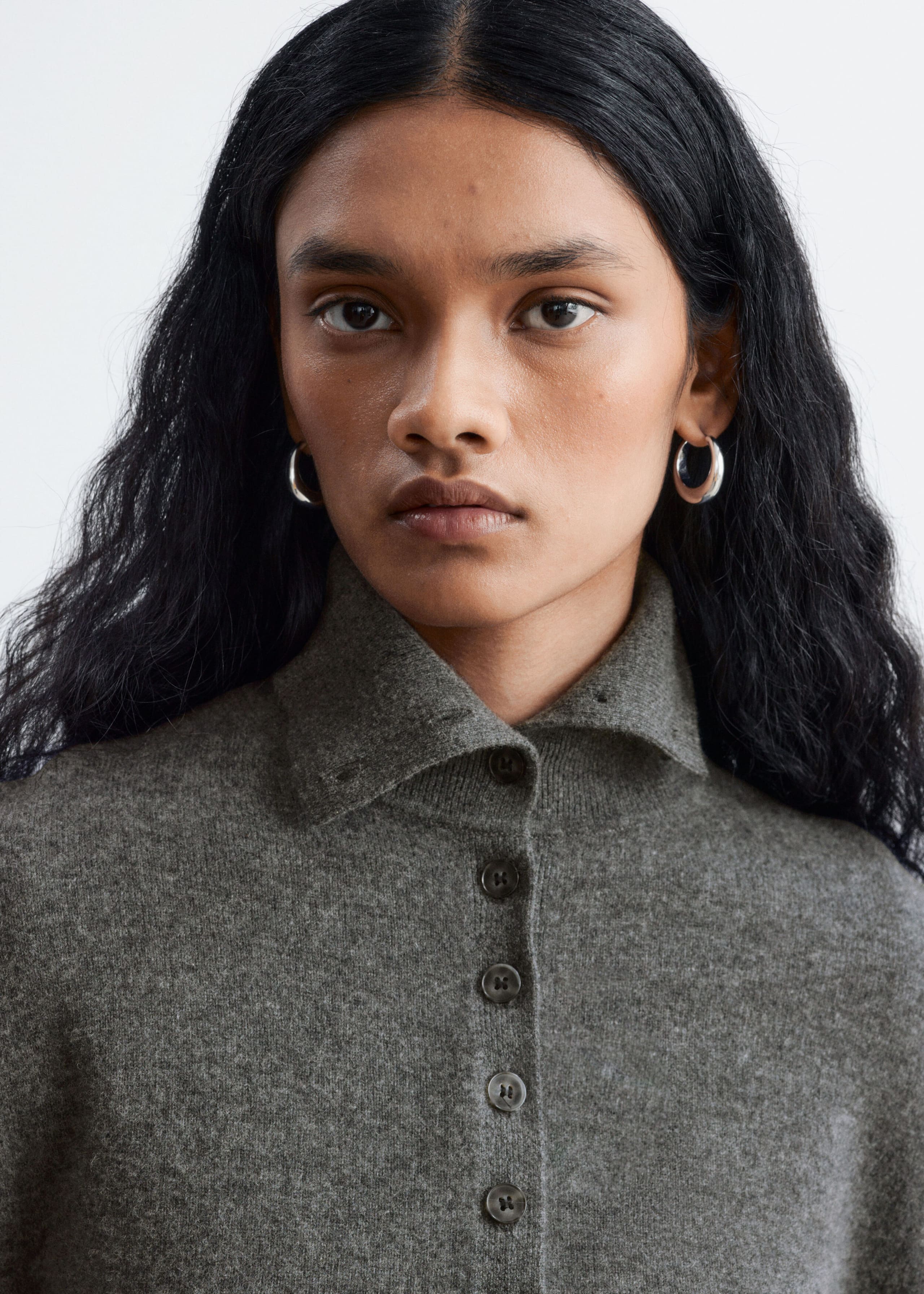 High-Neck Wool Cardigan Dark Grey