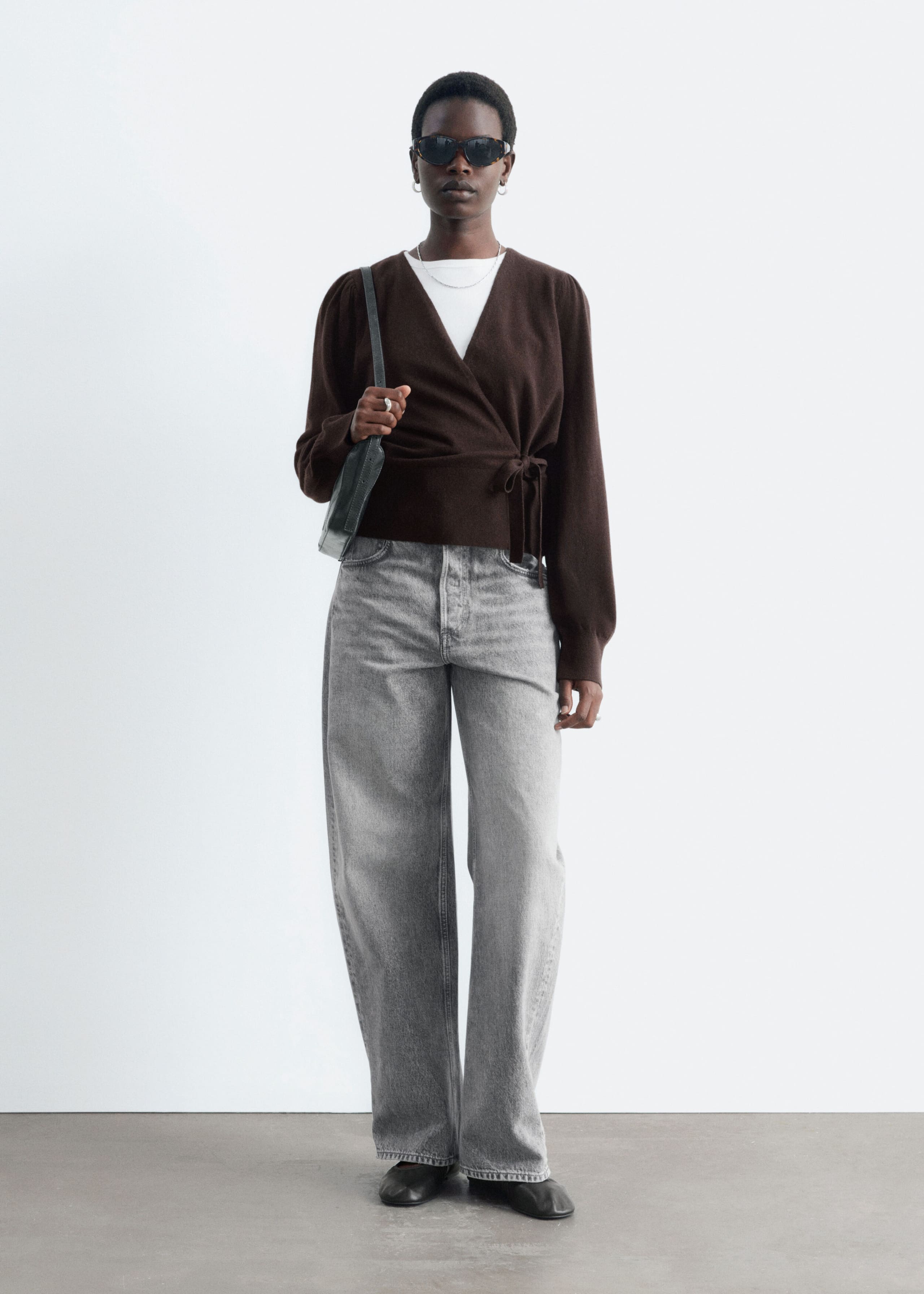 Merino Wool Wrap Cardigan - Dark Brown - Still Life