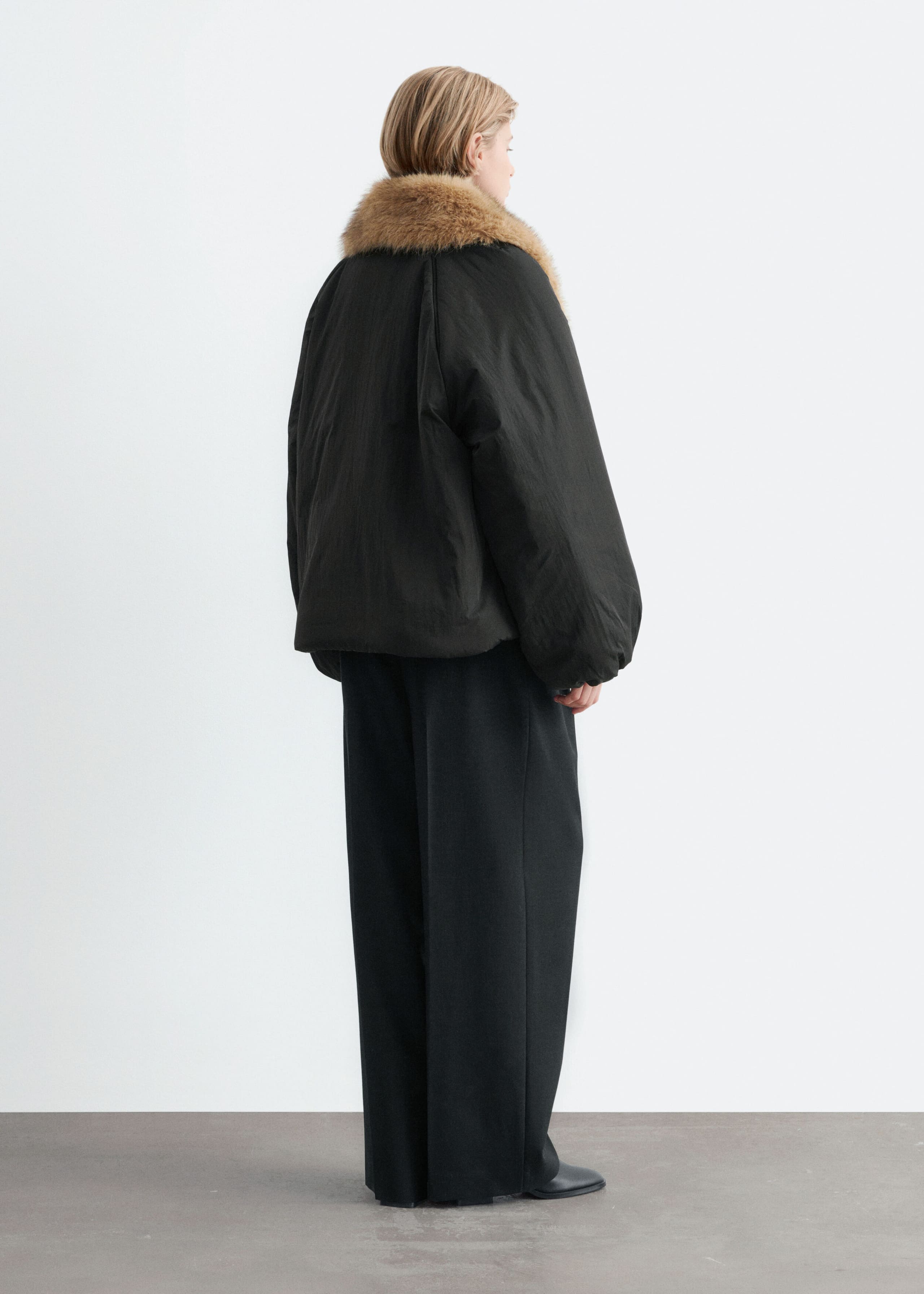 Faux Fur Collar Jacket - Black - Lookbook