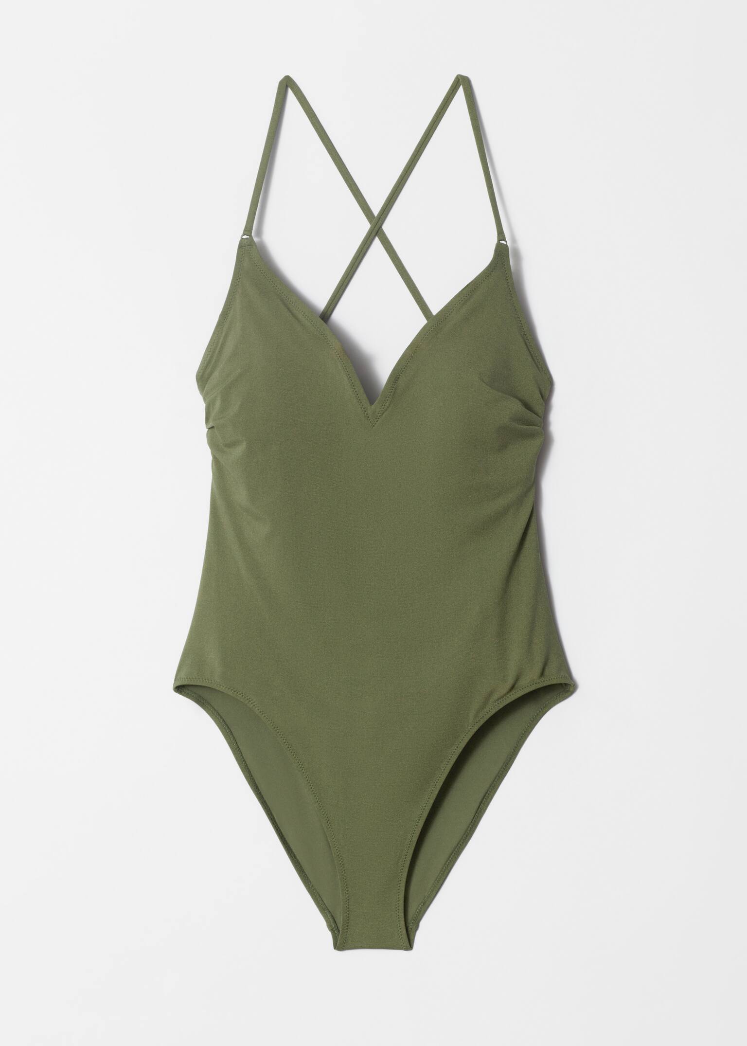 Costume da bagno con taglio a V - Verde kaki/Marrone/Beige