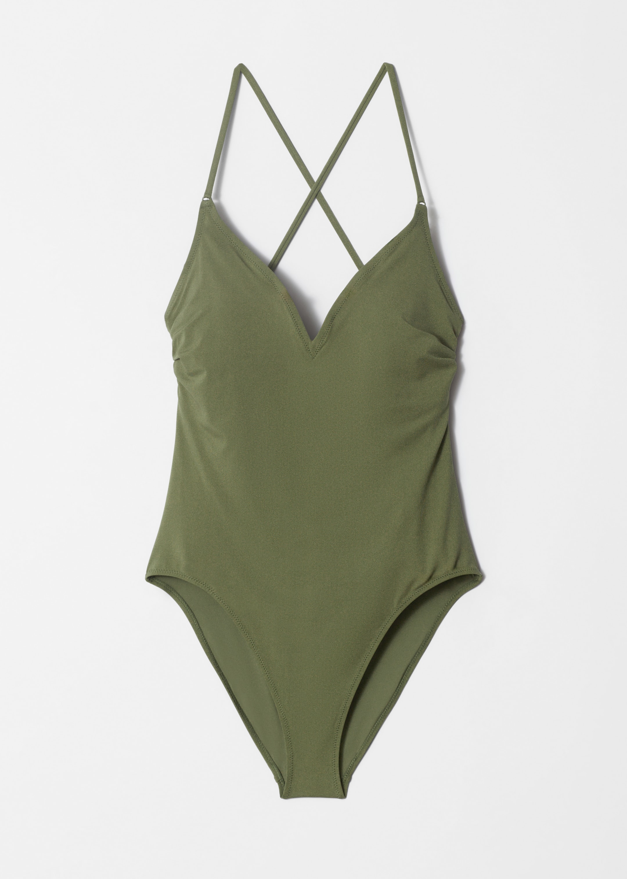 Zobacz większy obraz: Kostium kąpielowy z wycięciem w szpic - Zielony khaki - ONA | H&M PL 1