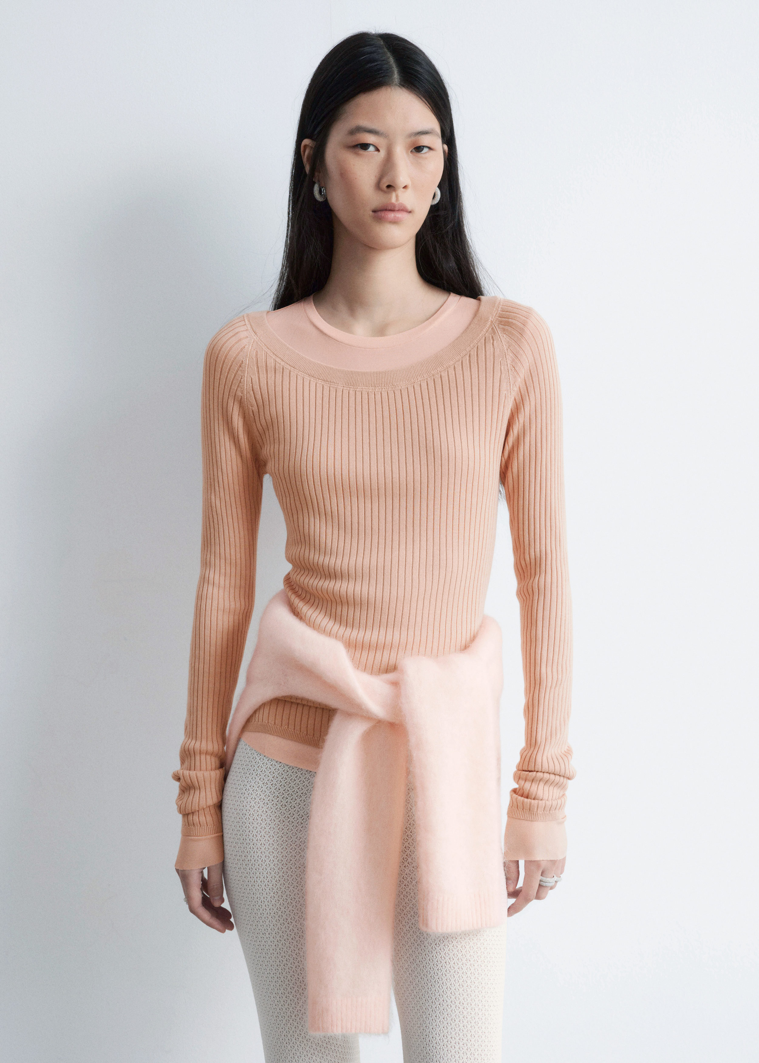 Boat-Neck Rib-Knit Top - Peach - & Other Stories BE