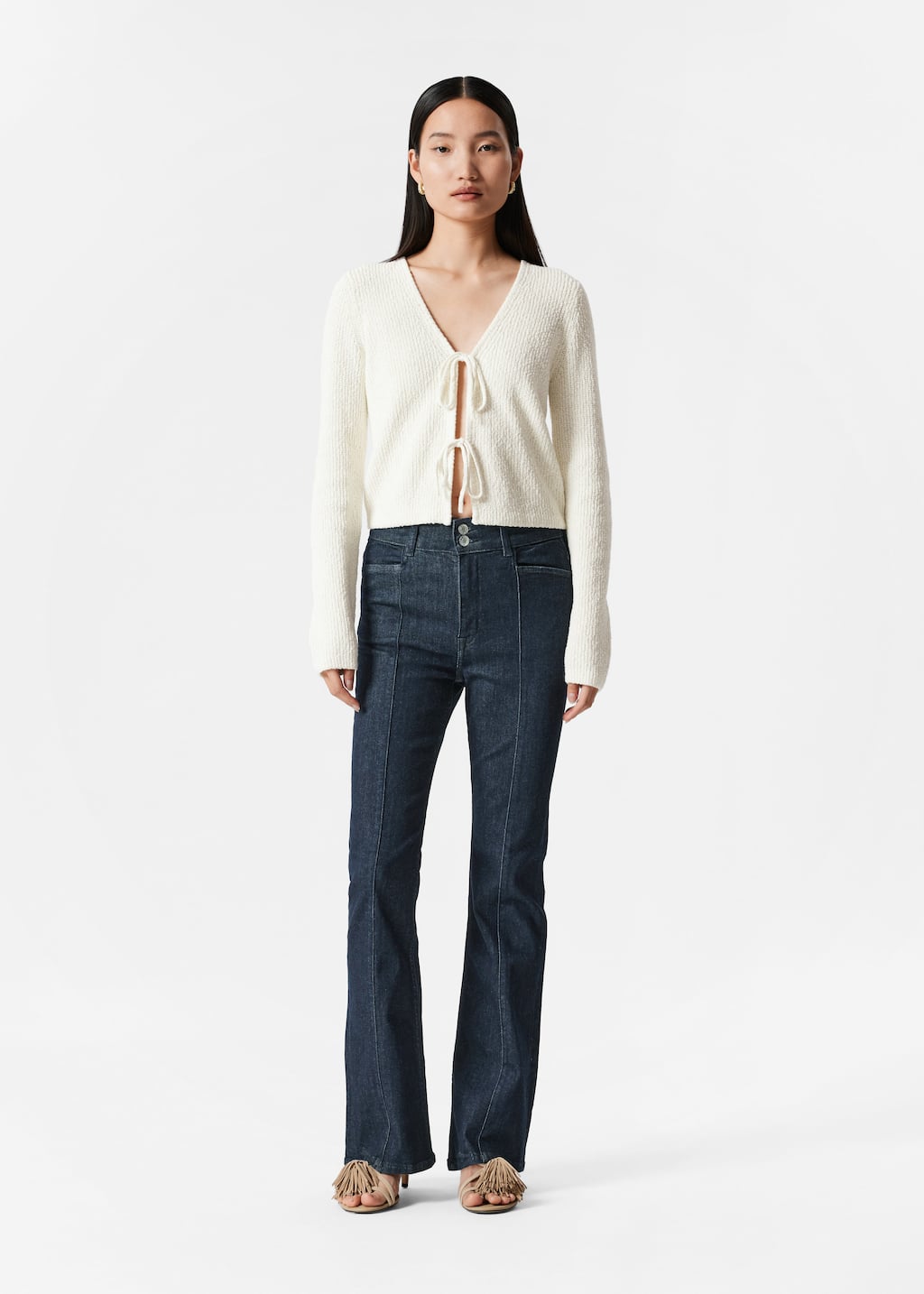 Image of Knitted Tie-Detail Cardigan