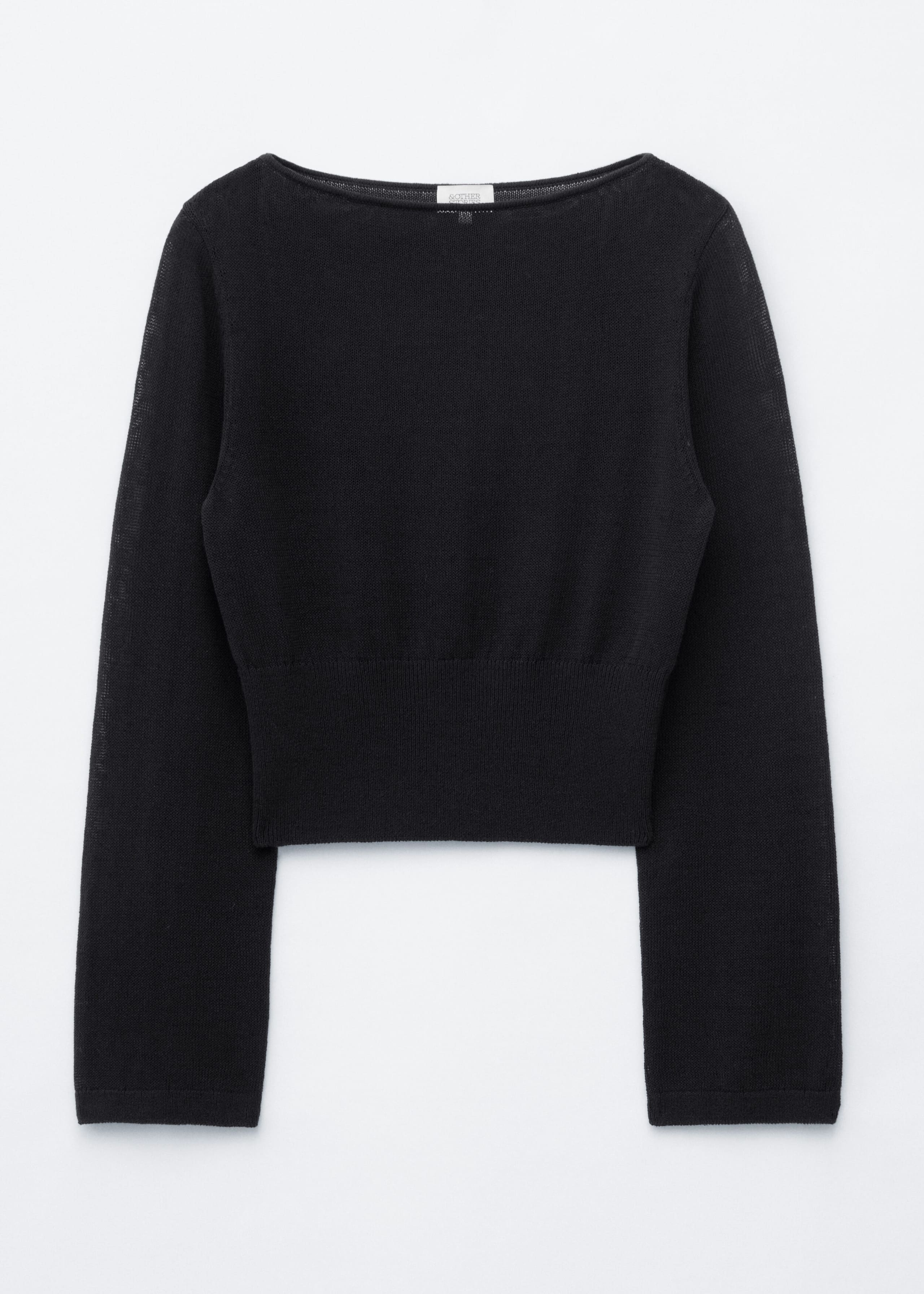 Rolled Edge Boat-Neck Top - Black - Still Life