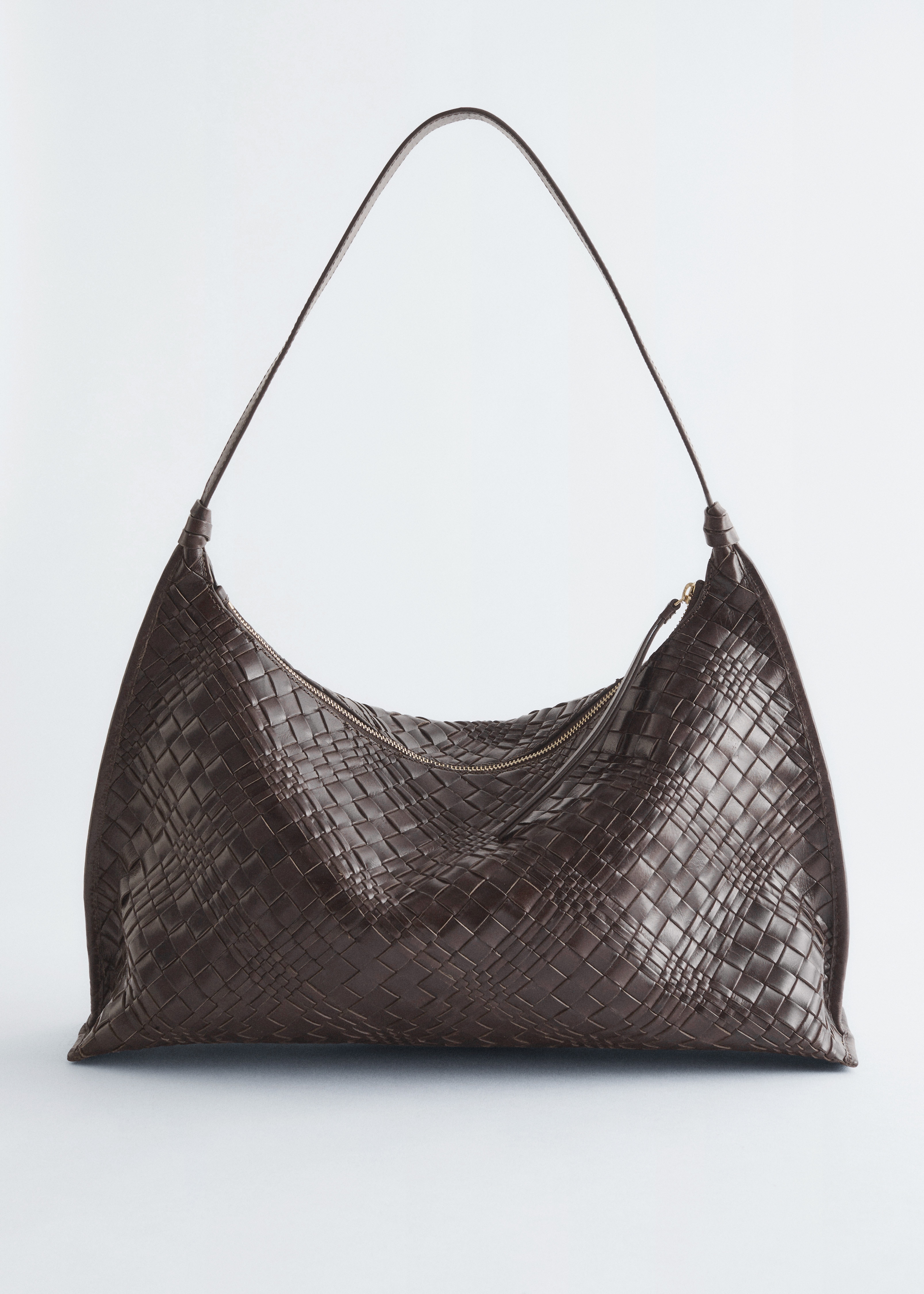 Tote bag en cuir entrelacé - Marron foncé/Noir/Rouille