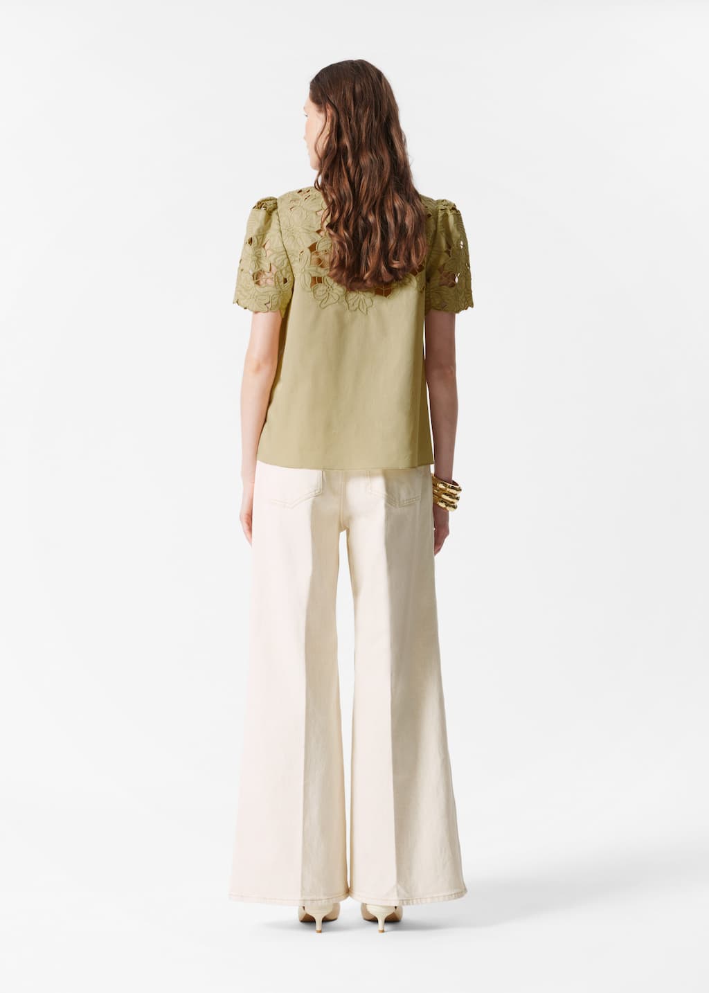 Image of Short-Sleeve Floral-Embroidery Blouse