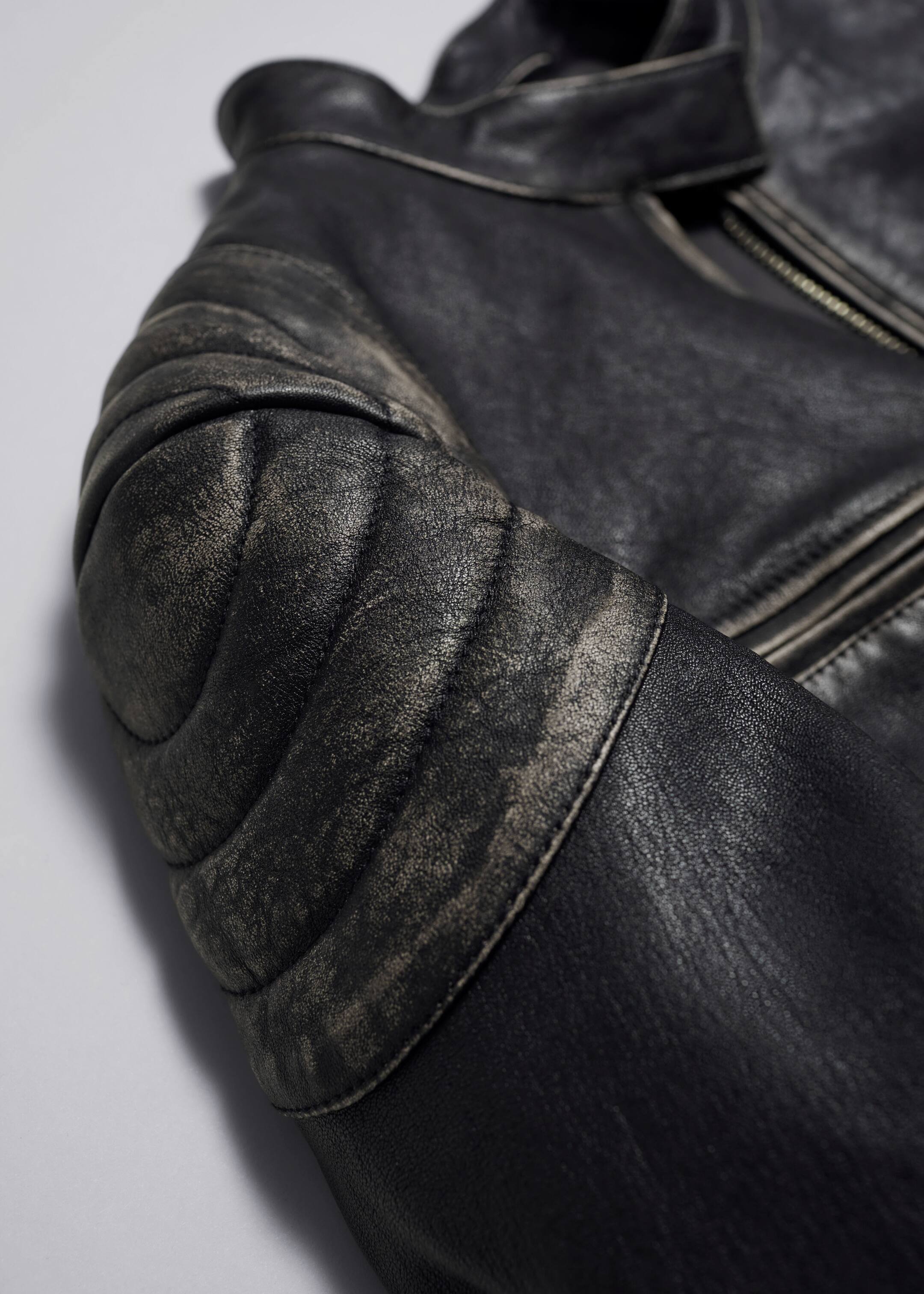 View larger image: Topstitched Leather Jacket - Black - Ladies | H&M GB 3