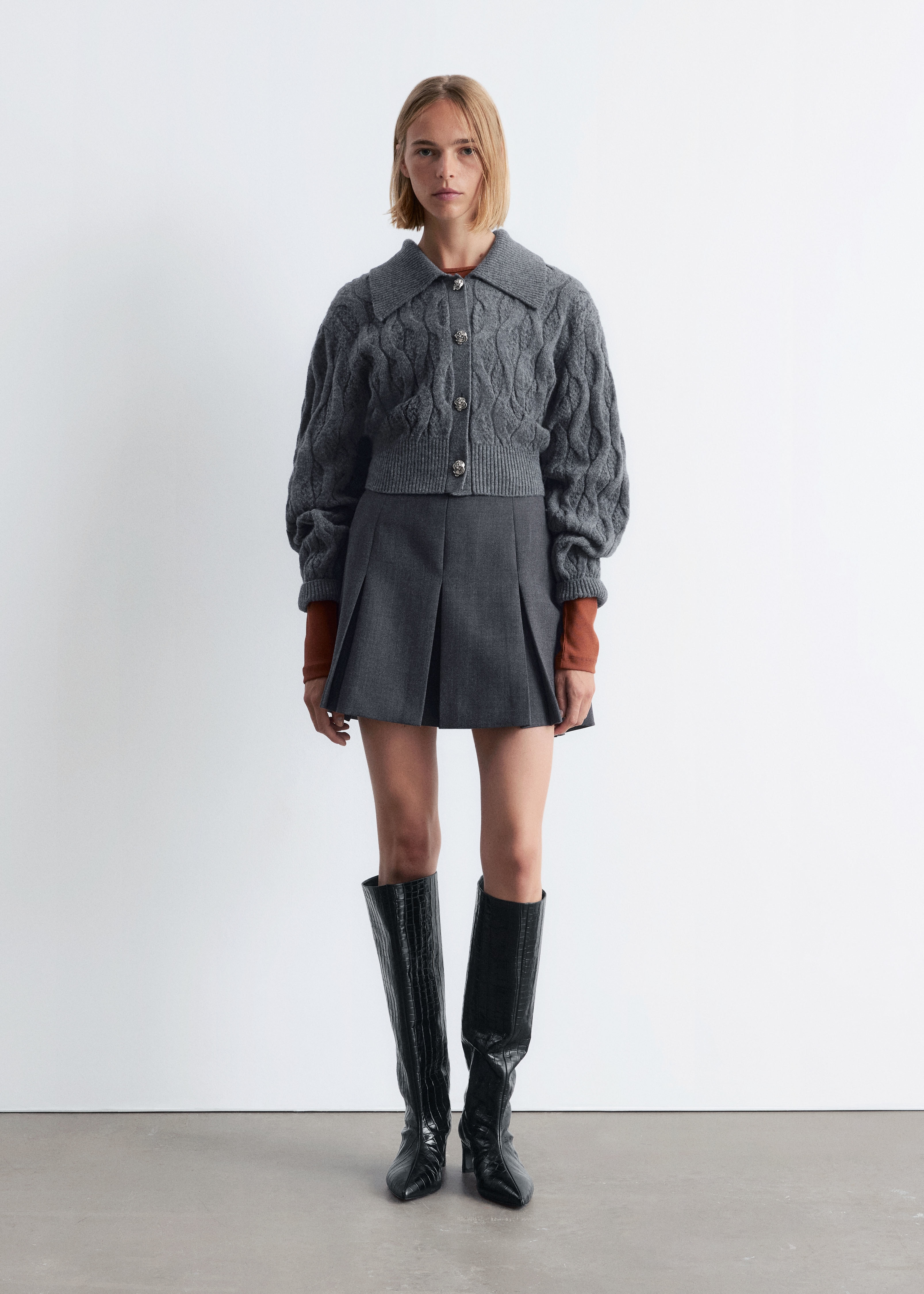 Kabelstrikket cardigan - Dark Grey