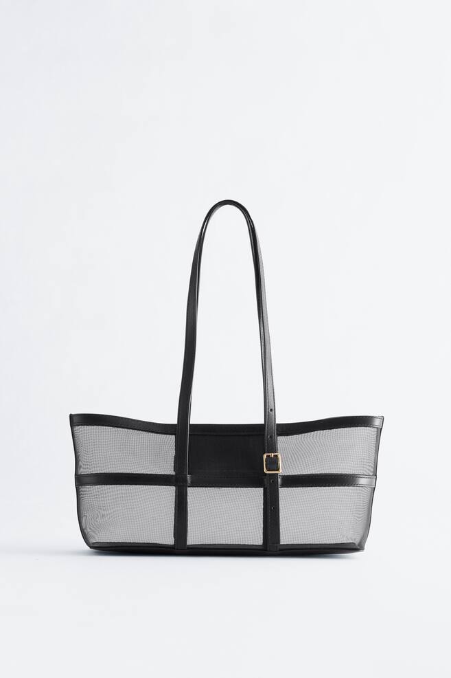 Mesh draagtas met leren afwerking - Zwart/Blauw - 1