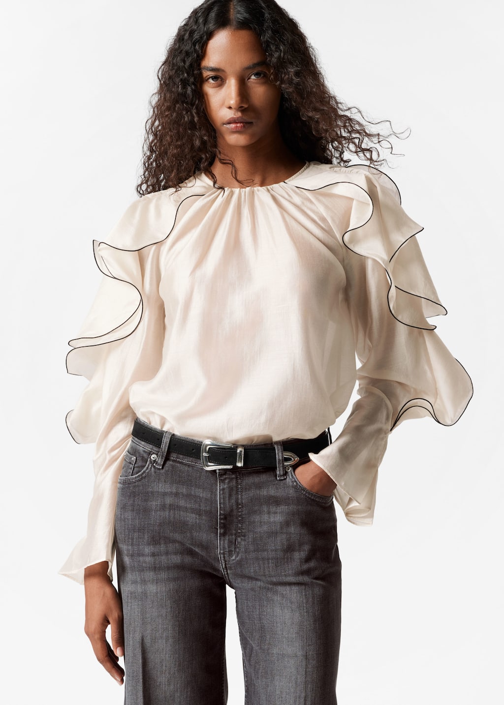 Flounced Blouse - Cream - Lookbook
