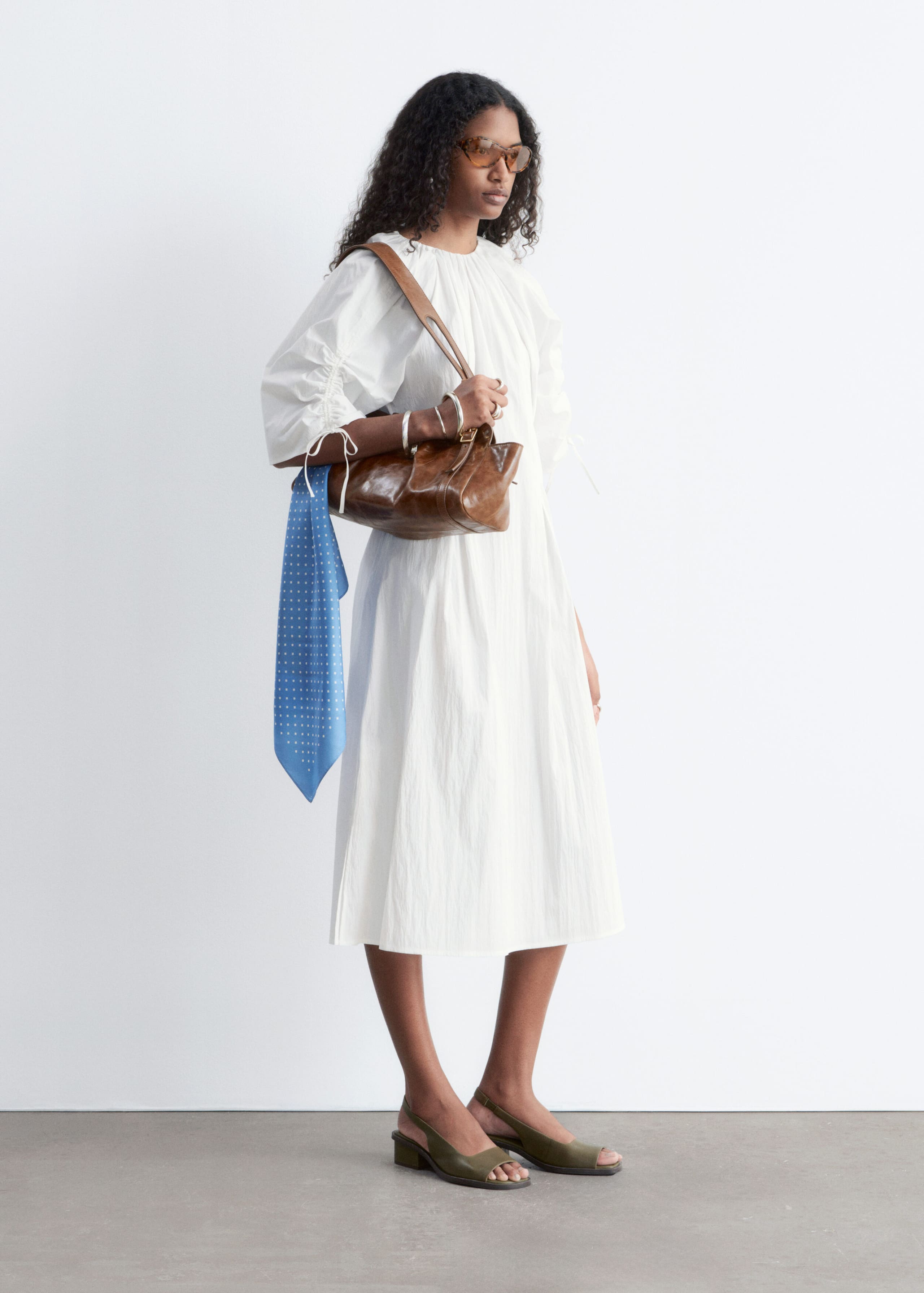 Sculptural Drawstring Midi Dress - Navy Blue - Lookbook