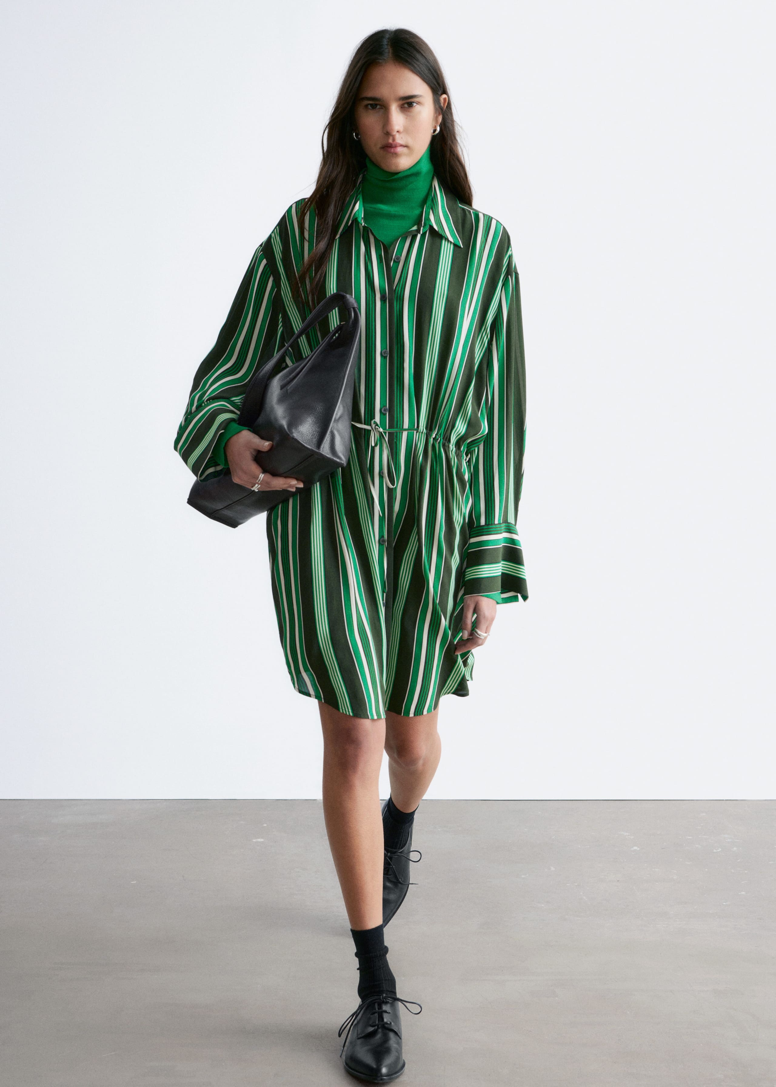 Image of Oversized Drawstring Shirt Dress