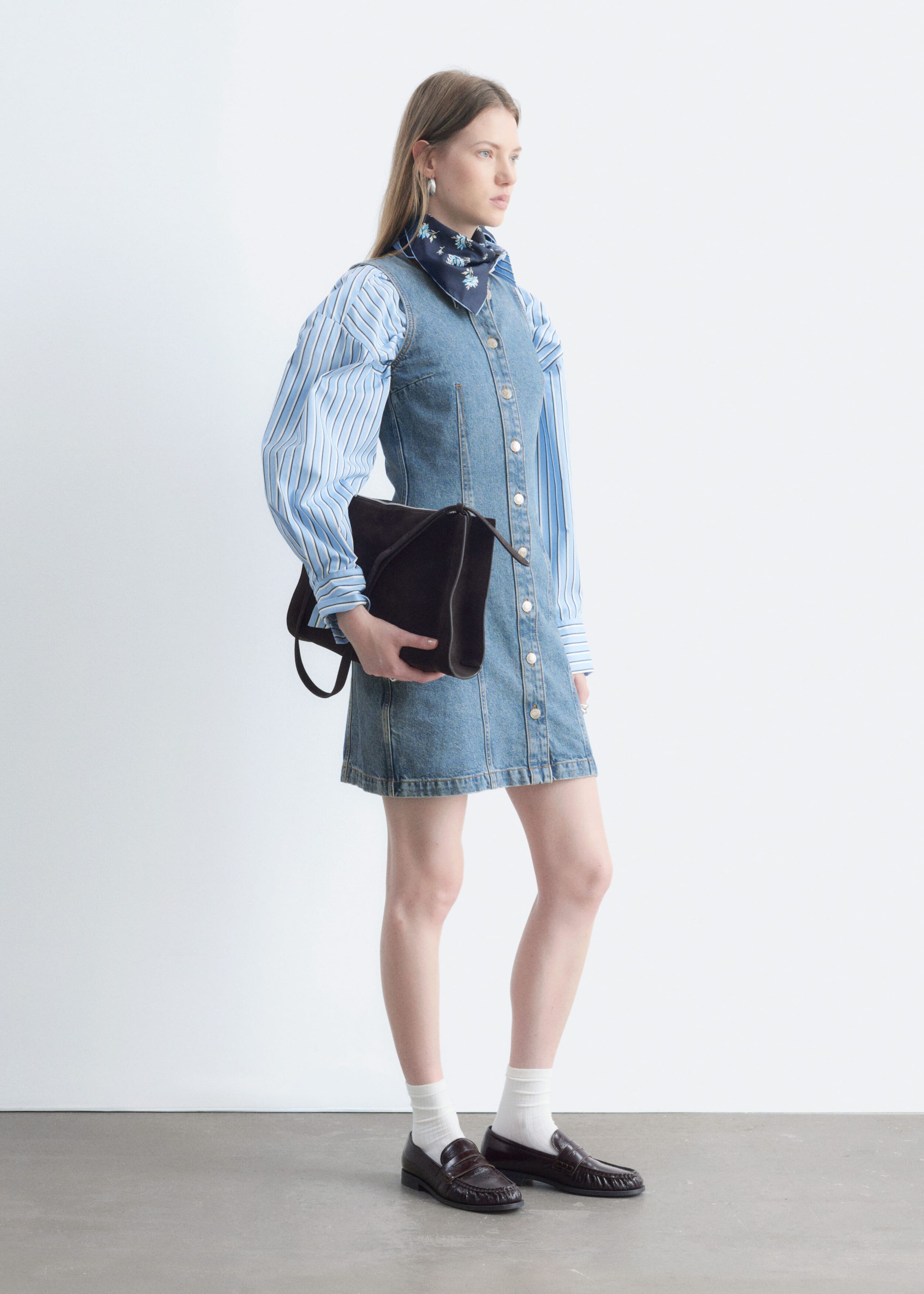 Button-Front Denim Dress - Blue - Still Life