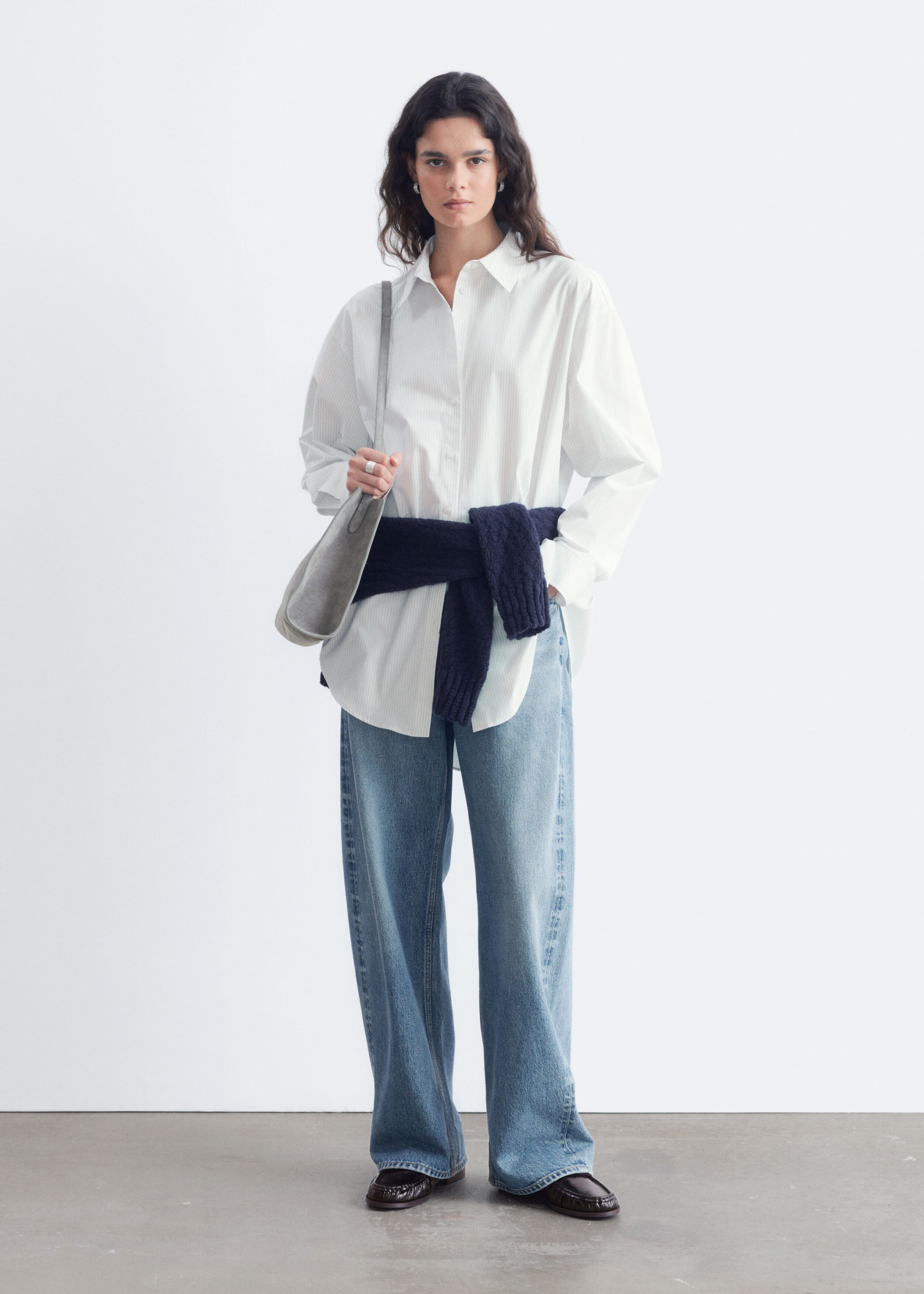 Rounded-Hem Oversized Shirt - White - Lookbook