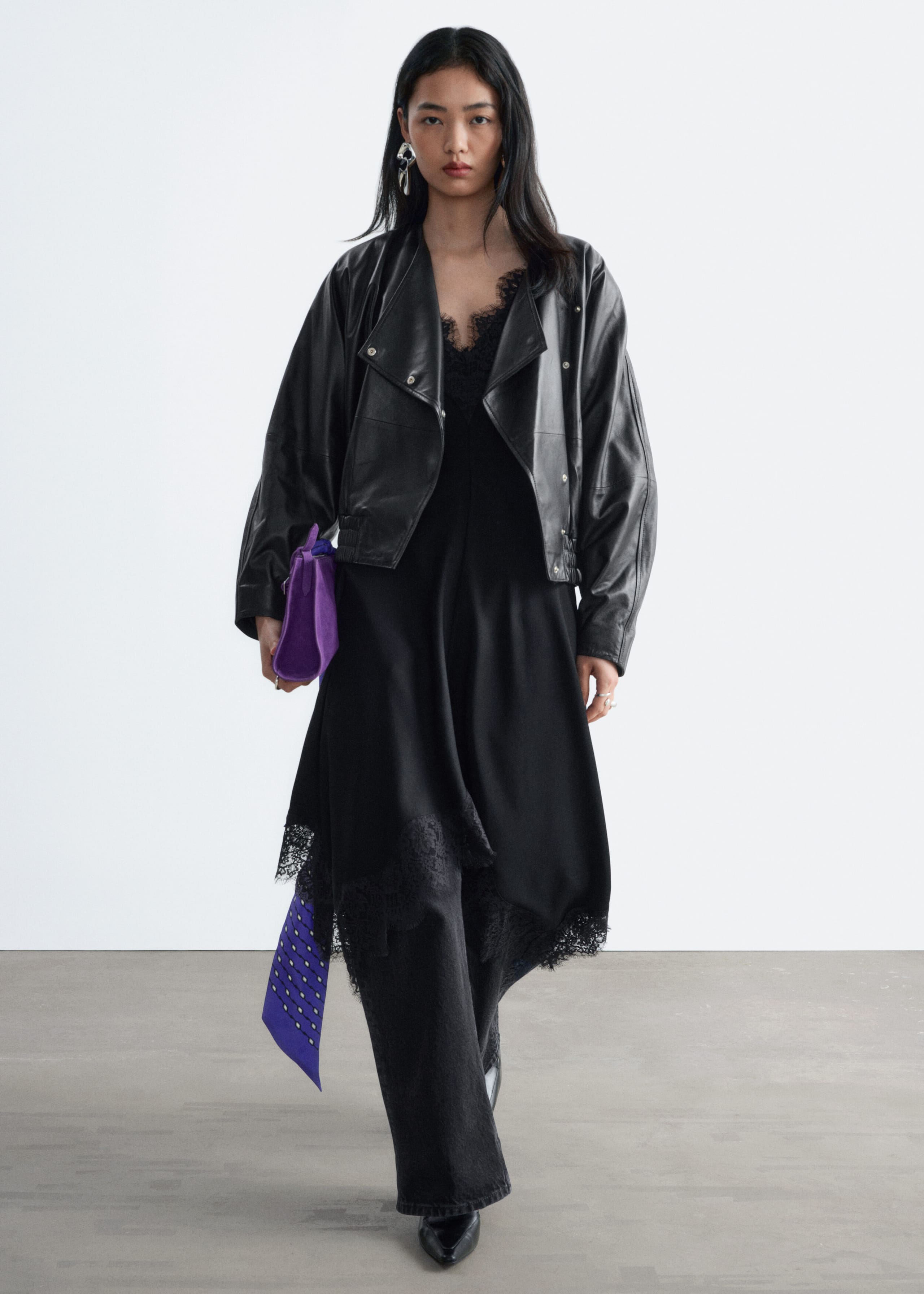 Skórzana kurtka typu bomber – Czarny – Lookbook