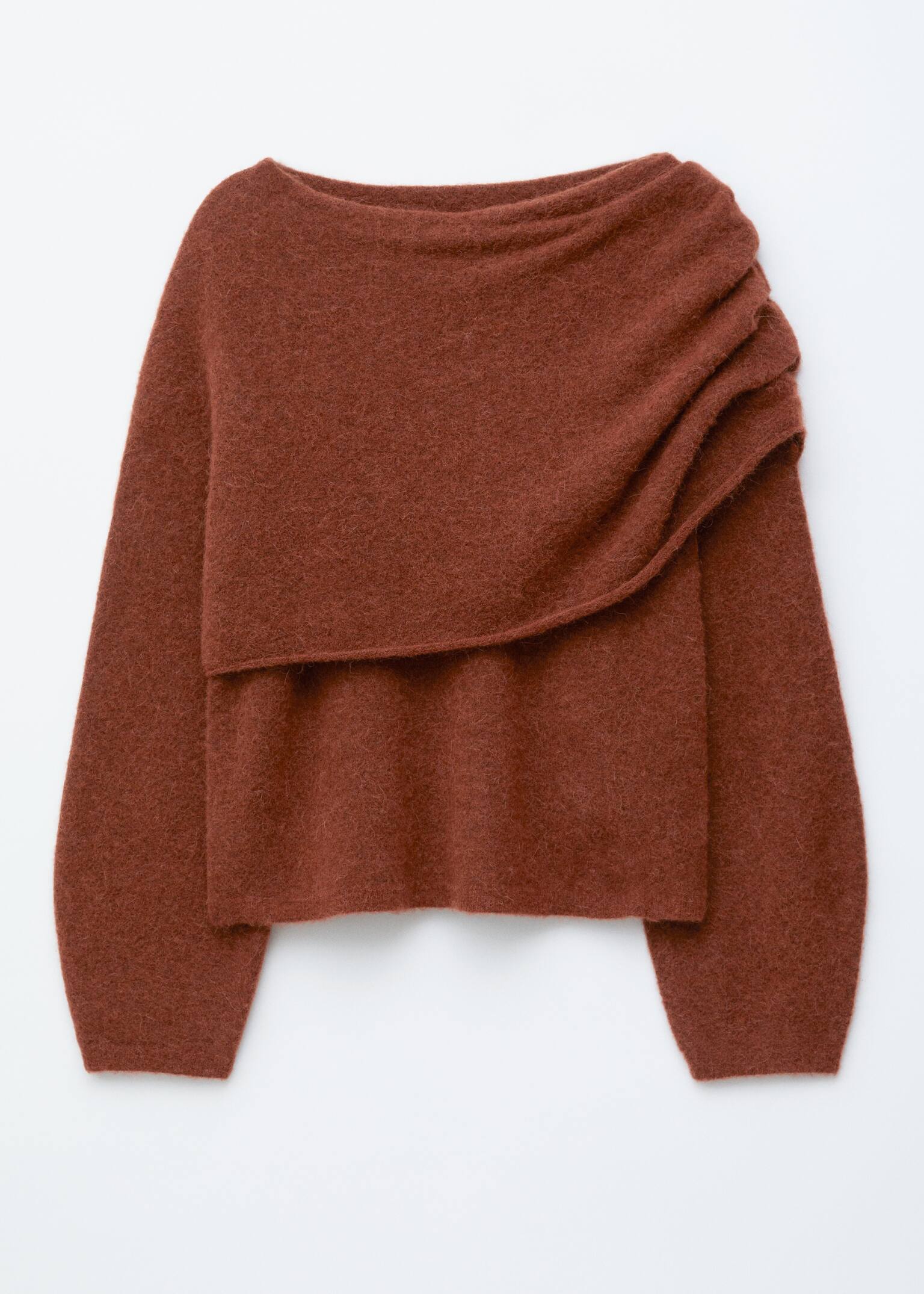 Knitted Cape Sweater - Rust Brown/Dark Grey - 2