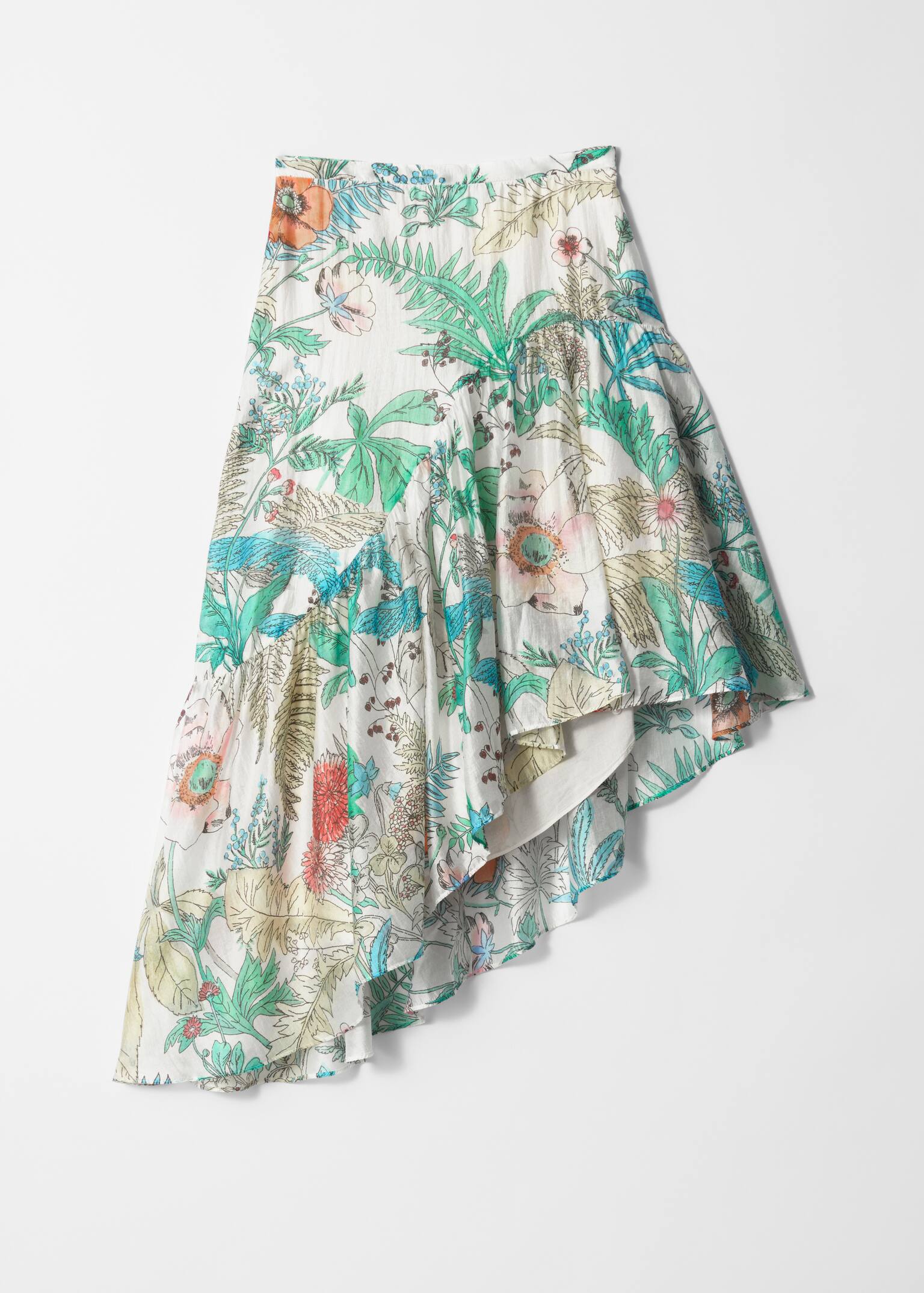Jupe midi asymétrique à volants - Motif floral/Noir - 2
