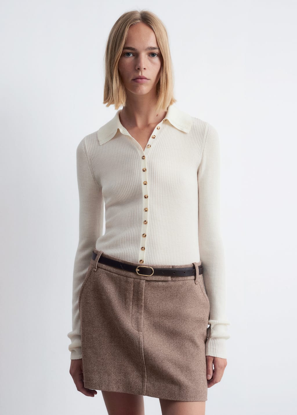 Image of Ribbed Button-Detail Top