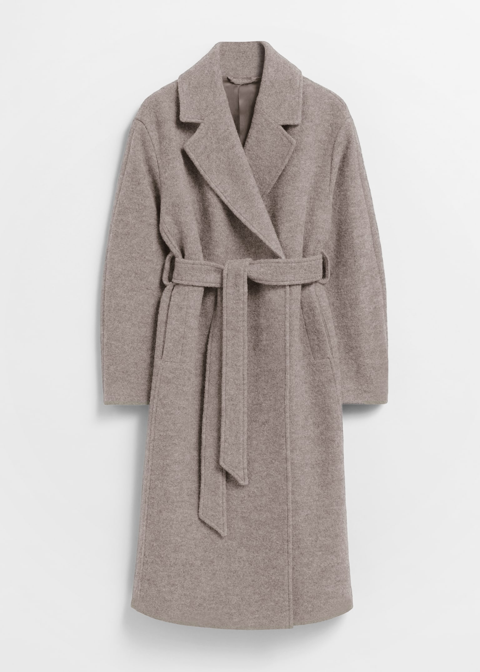 Voluminøs ulljakke med belte - Beige/Sort/Mørk muldvarp melert/Marine - 3