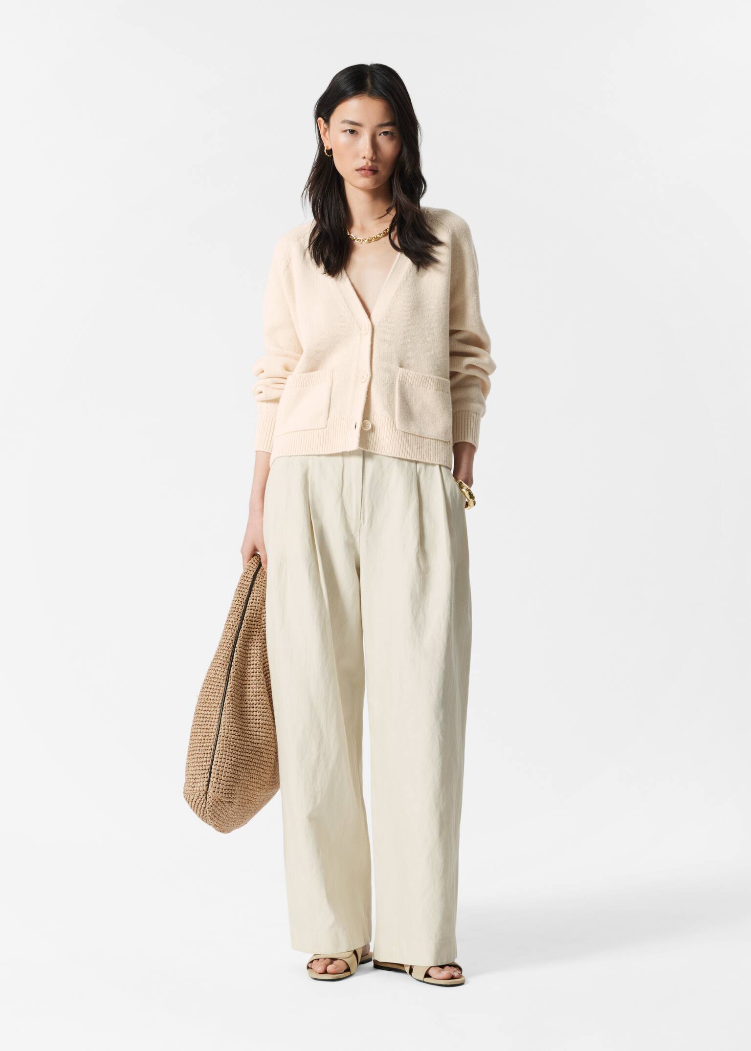 Cárdigan con bolsillo de parche - Crema/Gris - 5