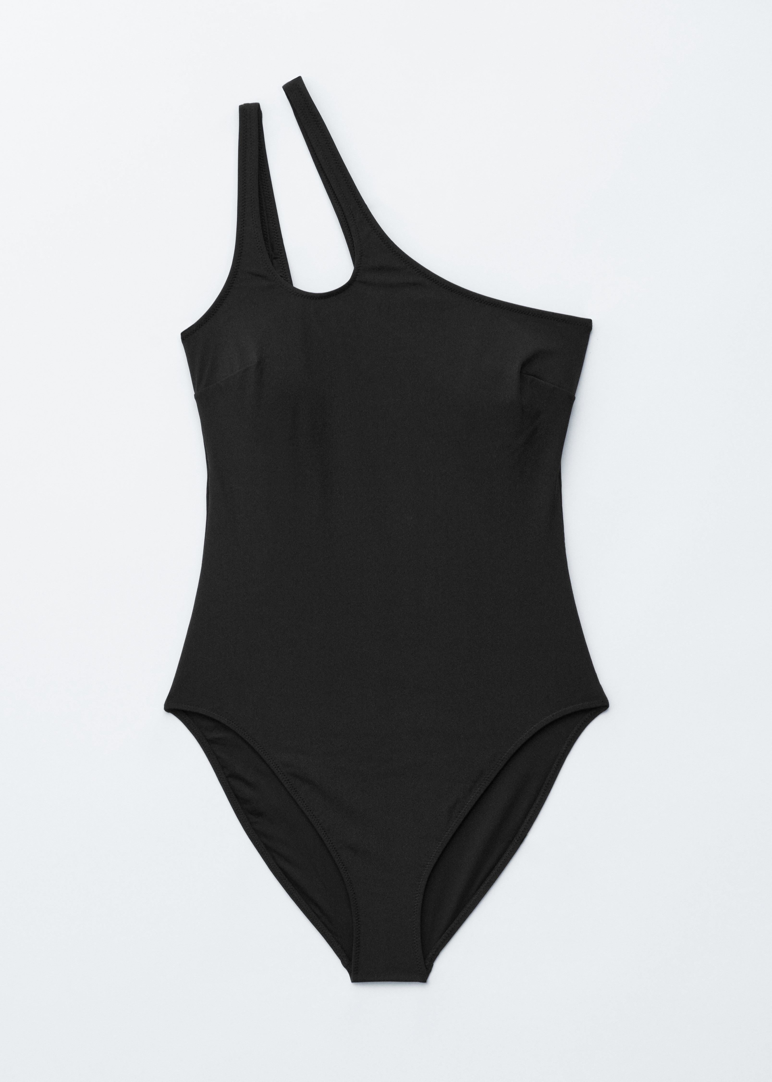 Бански с едно рамо и изрязани детайли - Черен