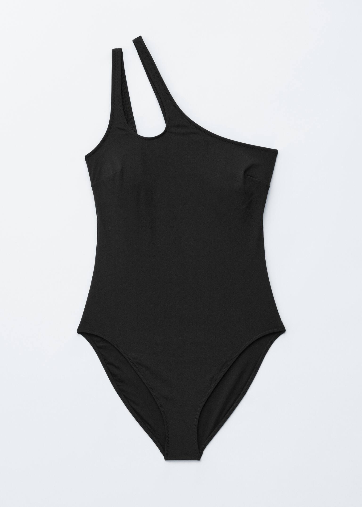 Бански с едно рамо и изрязани детайли - Черен