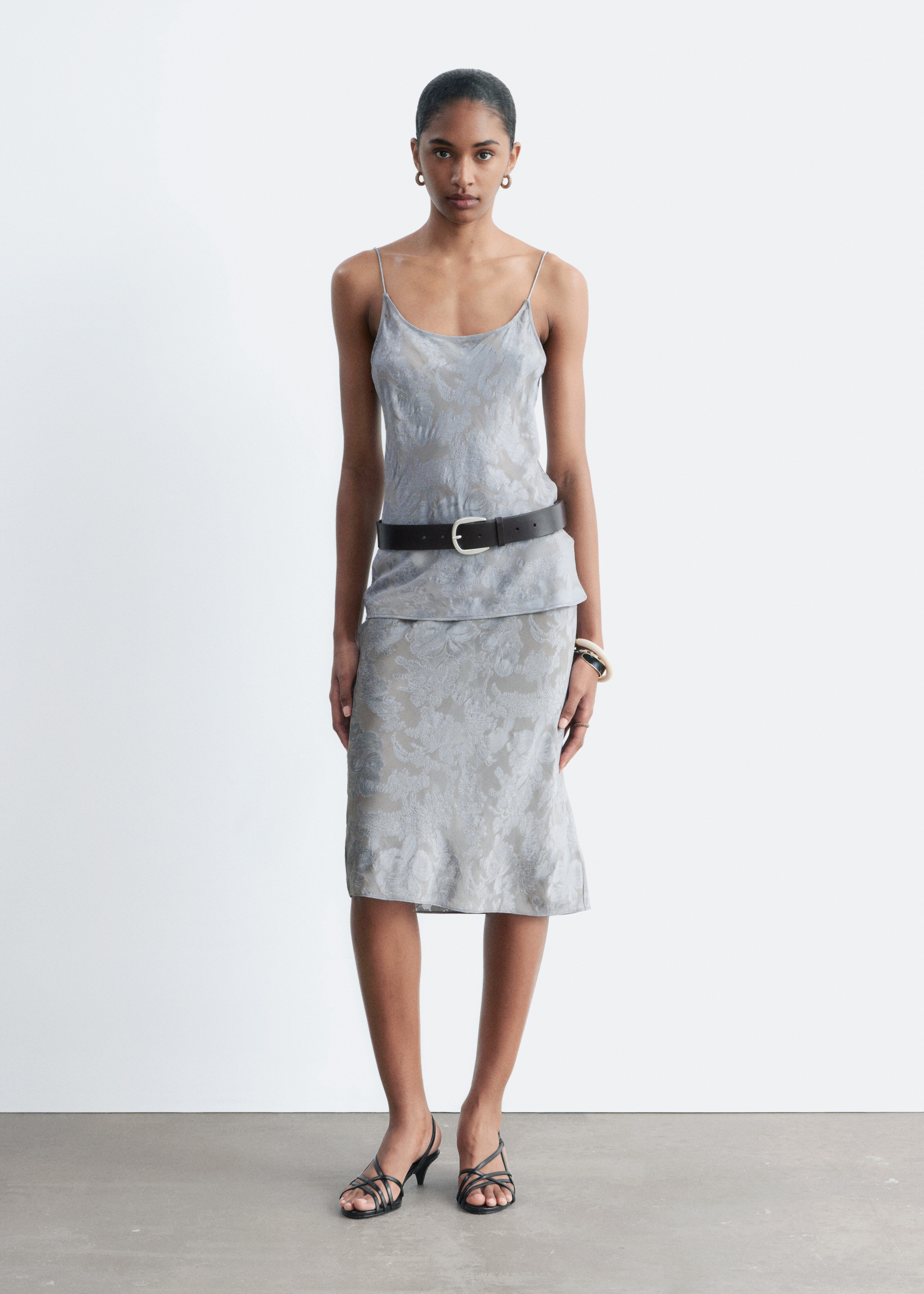 Jacquard-Midirock aus Viskose und Seide - Grau