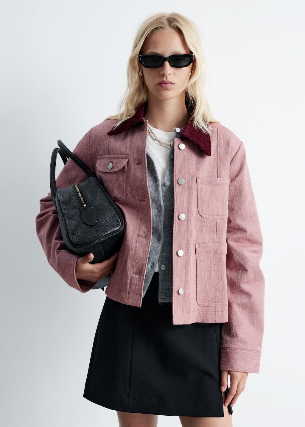 Image of Contrast-Collar A-line Jacket