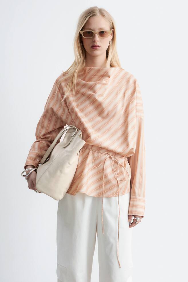 Blouse rayée à col bénitier - Orange/Rayures - 1