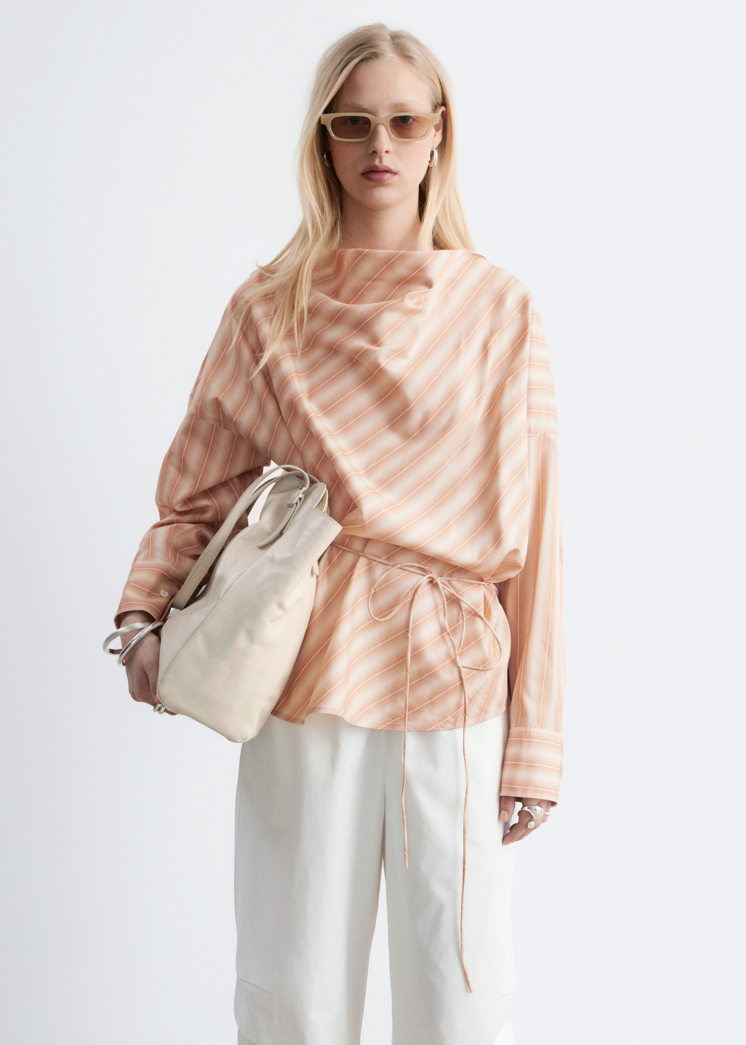 Striped Cowl-Neck Blouse