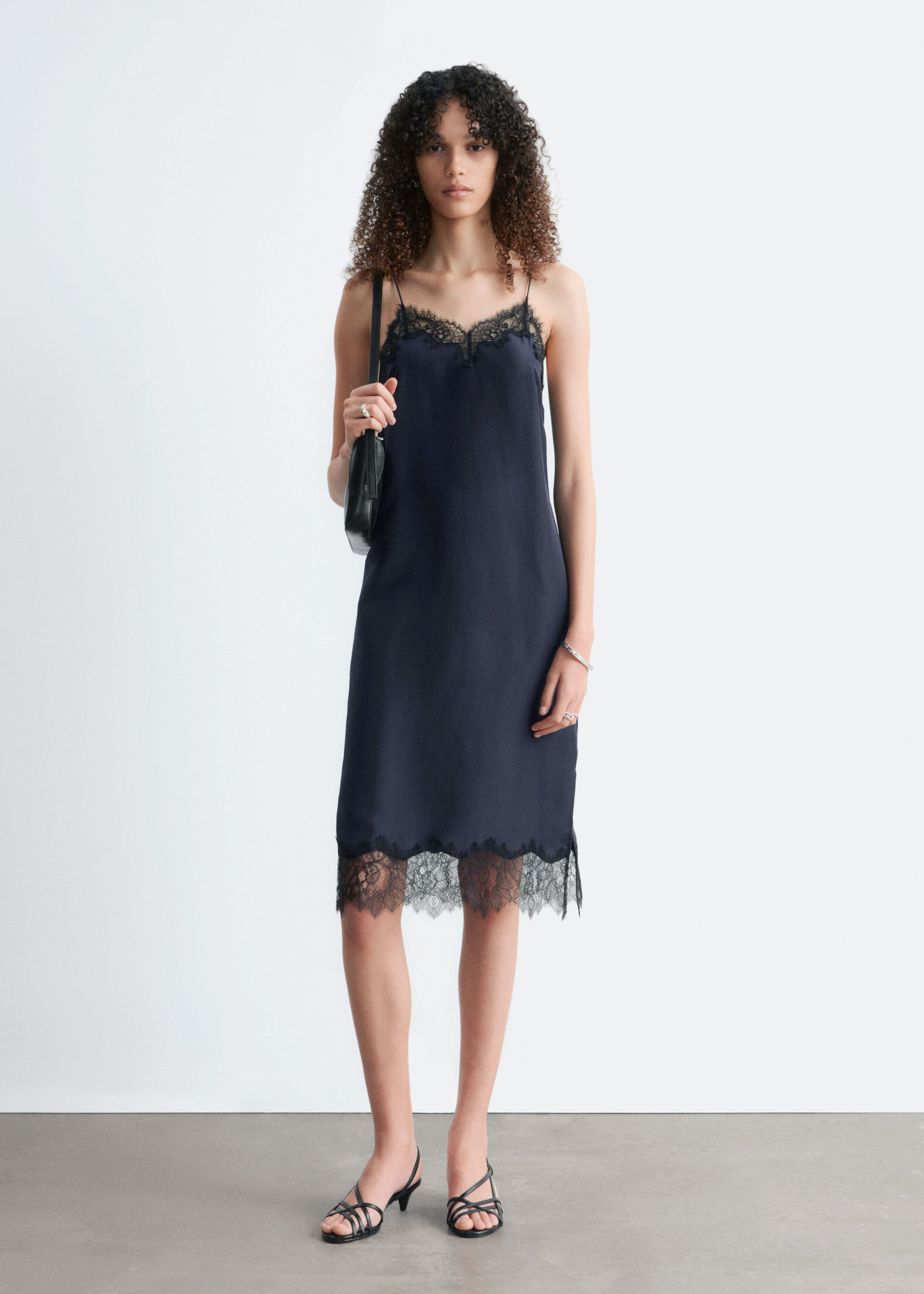 Silk Slip Midi Dress - Black - Lookbook