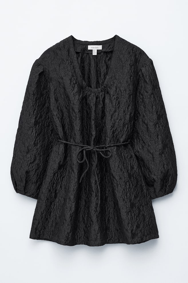 Robe courte en jacquard à nouer sur le devant - Noir - 1