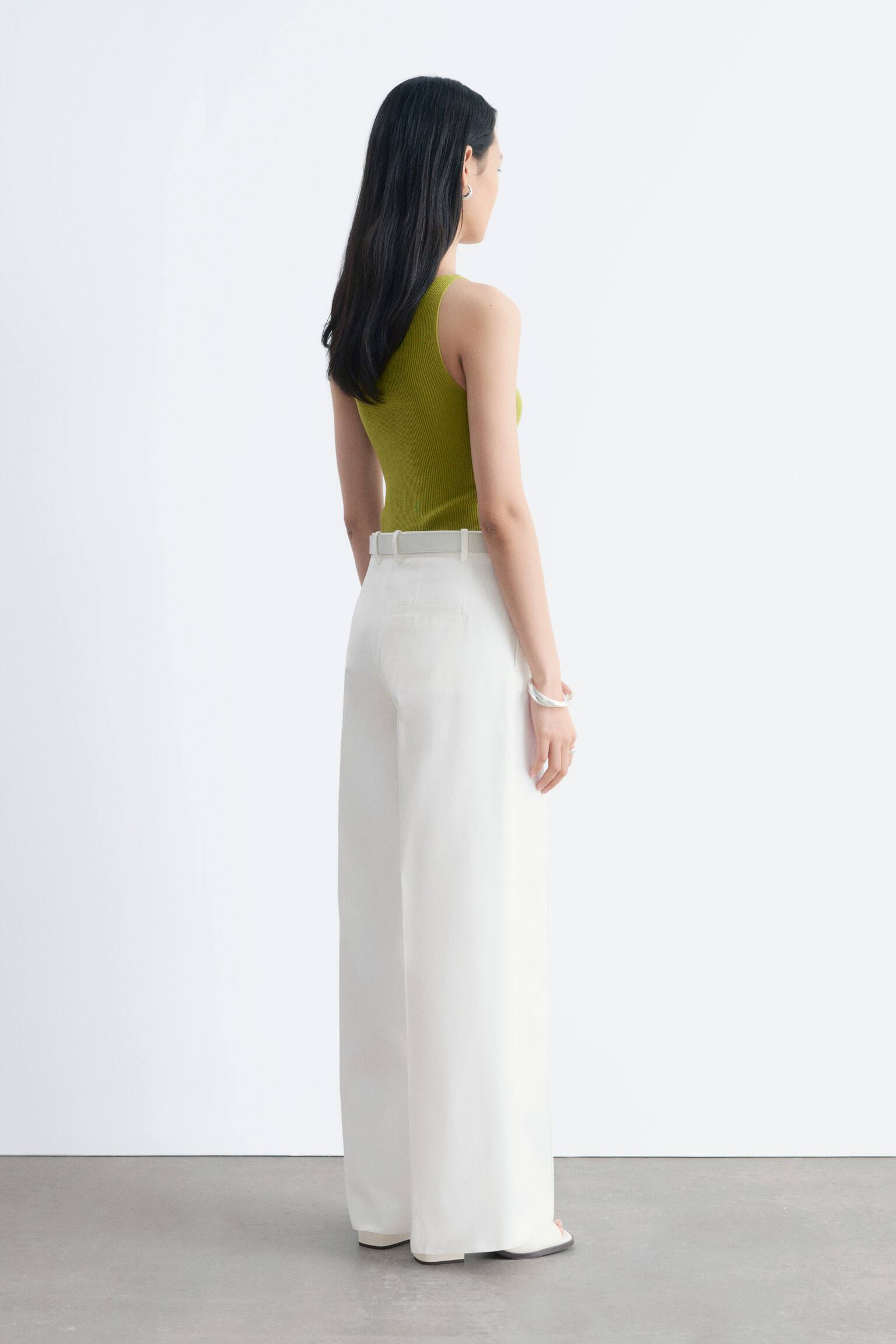 Pantaloni in cotone con pieghe pressate - Bianco/Marrone - 3