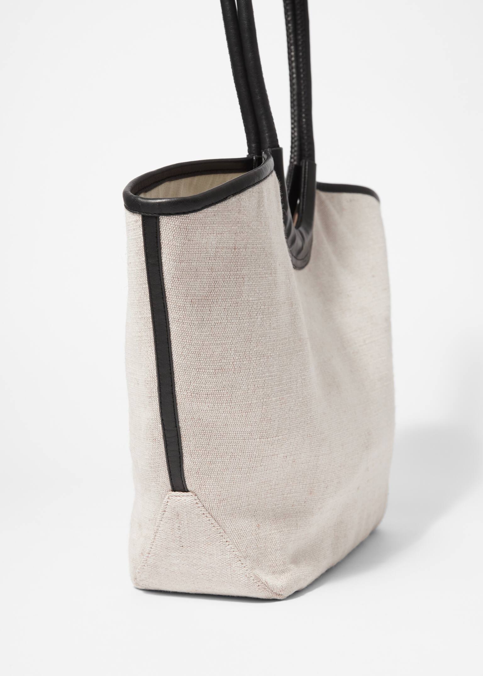 Τσάντα-Τότ με Δερμάτινες Λεπτομέρειες - Κρέμα - 4